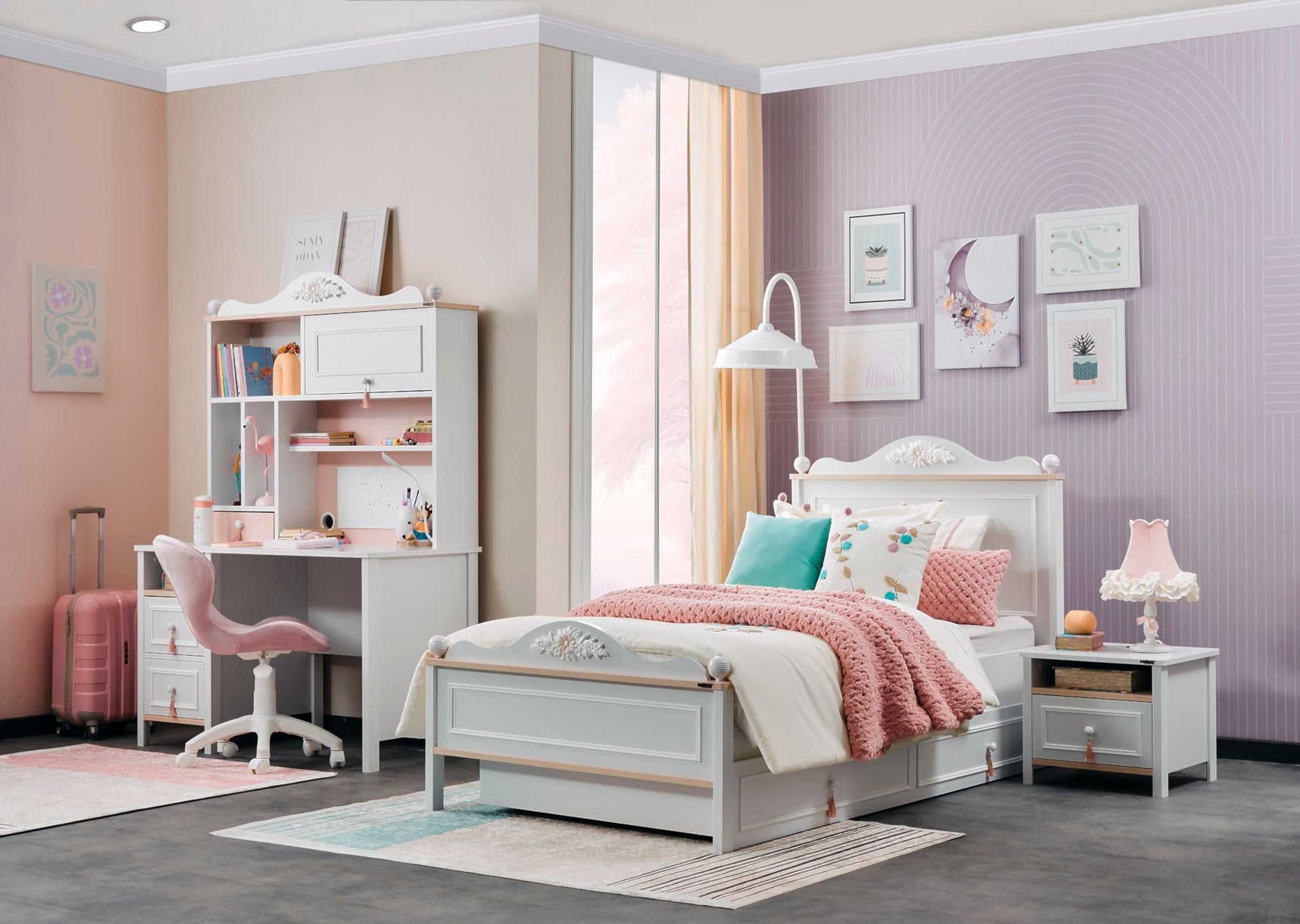 Alya White Twin Bed With Headboard