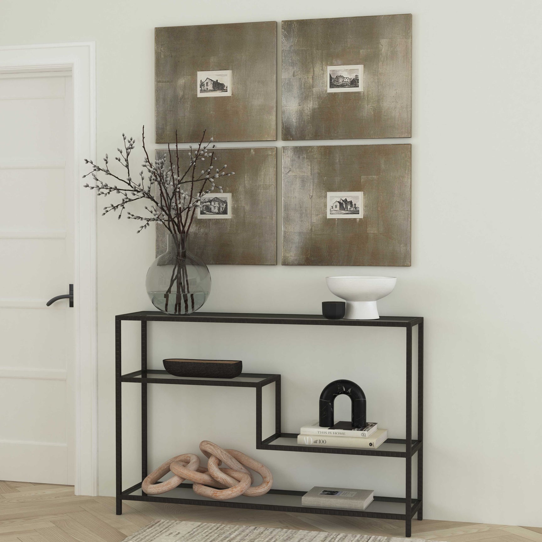 Historical Buildings Black/Silver/White Framed Art (Set of 4)