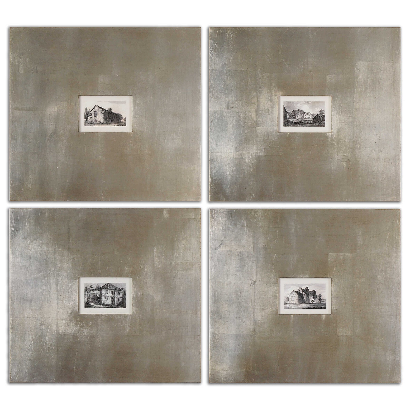 Historical Buildings Black/Silver/White Framed Art (Set of 4)