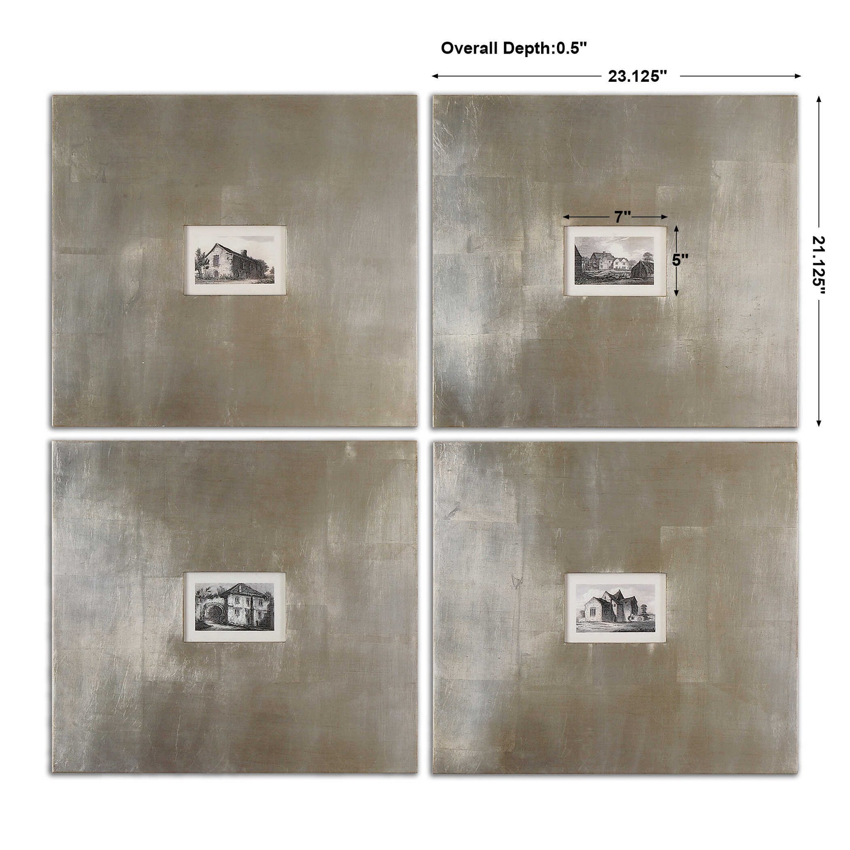 Historical Buildings Black/Silver/White Framed Art (Set of 4)
