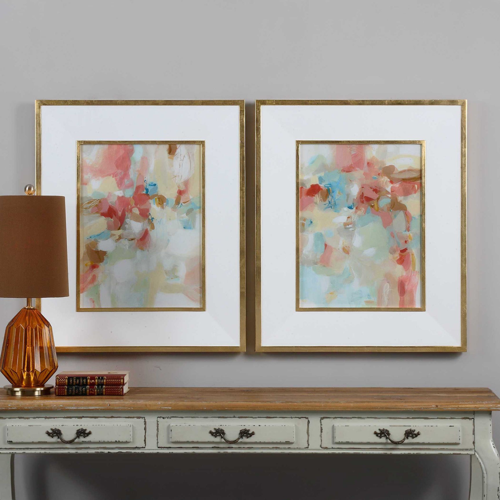 A Touch Of Blush And Rosewood Fences Multicolor Art (Set of 2)