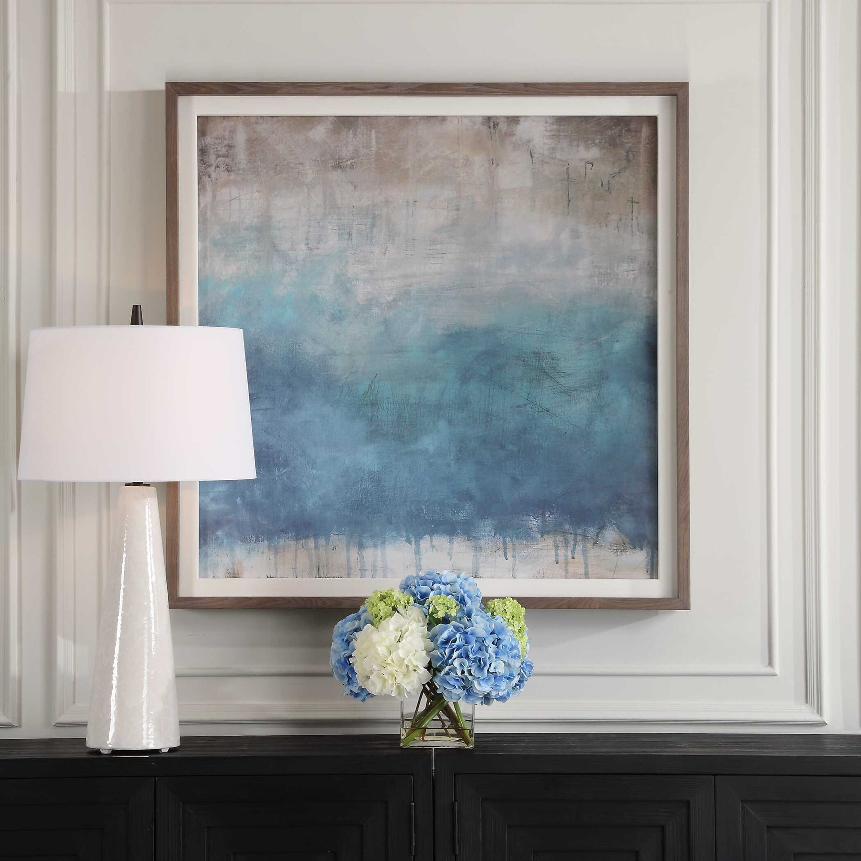 Serenity Paused Blue/Gray/Woodtone Framed Abstract Print