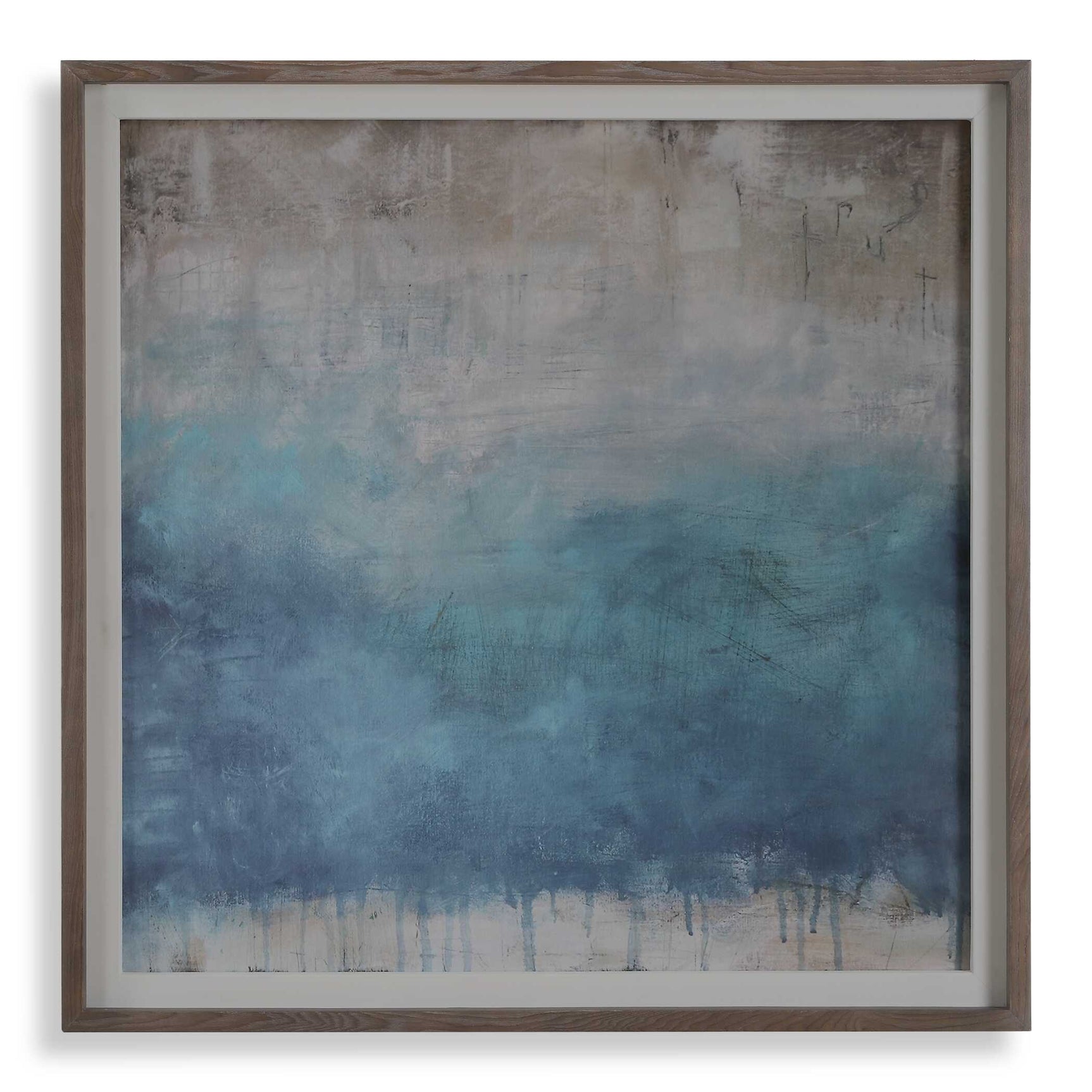 Serenity Paused Blue/Gray/Woodtone Framed Abstract Print