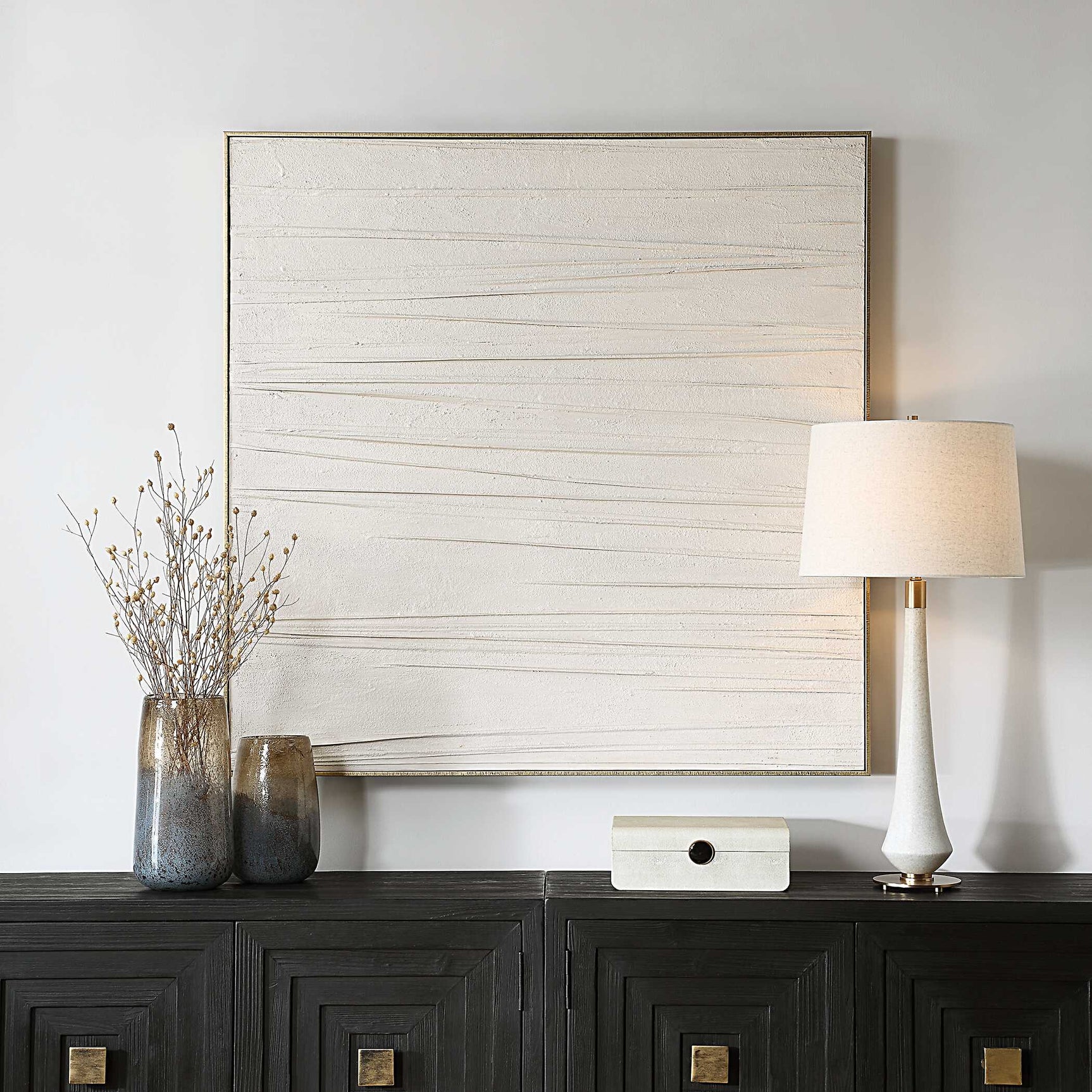 Walking The Line White Minimalist Canvas Art