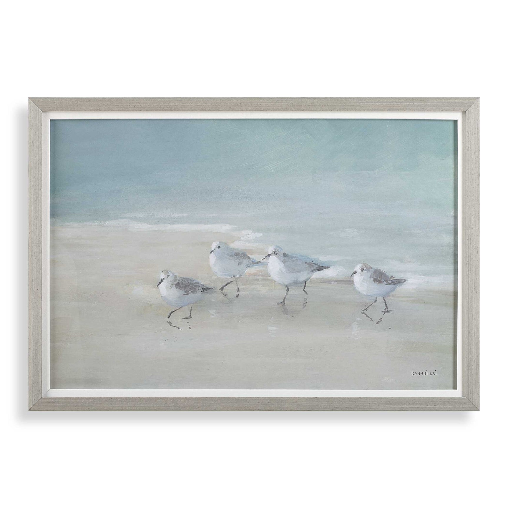Tranquil Shorebirds On The Sand Gray/Woodtone Framed Print