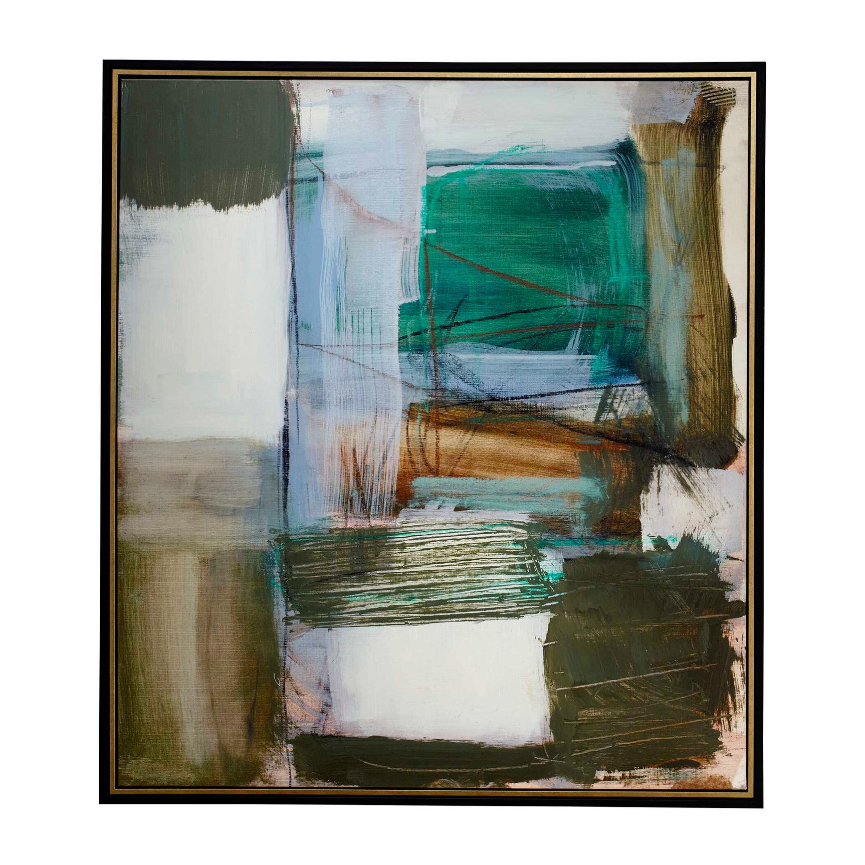 Green Fields Multicolor Framed Abstract Canvas