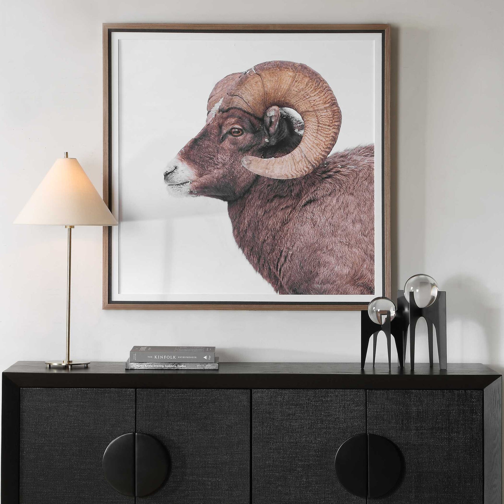 Big Horn Sheep Black/Brown/White Framed Print