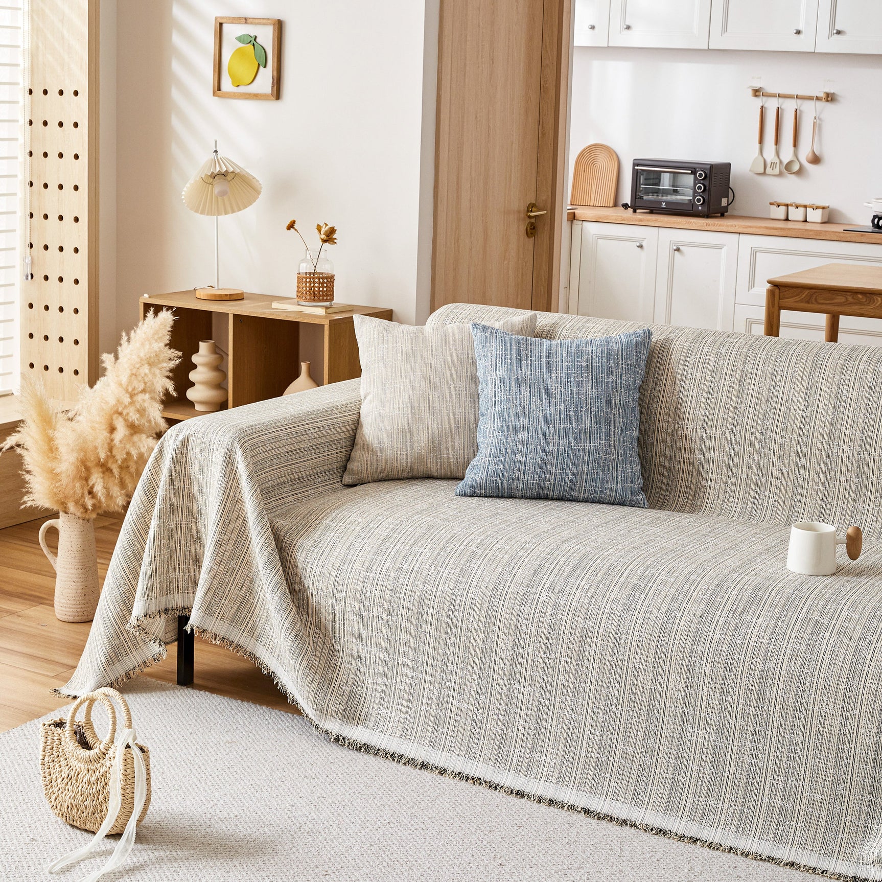 Couch Cover Blanket Couch Covers for Most Shape Sofas Washable Durable Sofa Throw Cover with Tassels