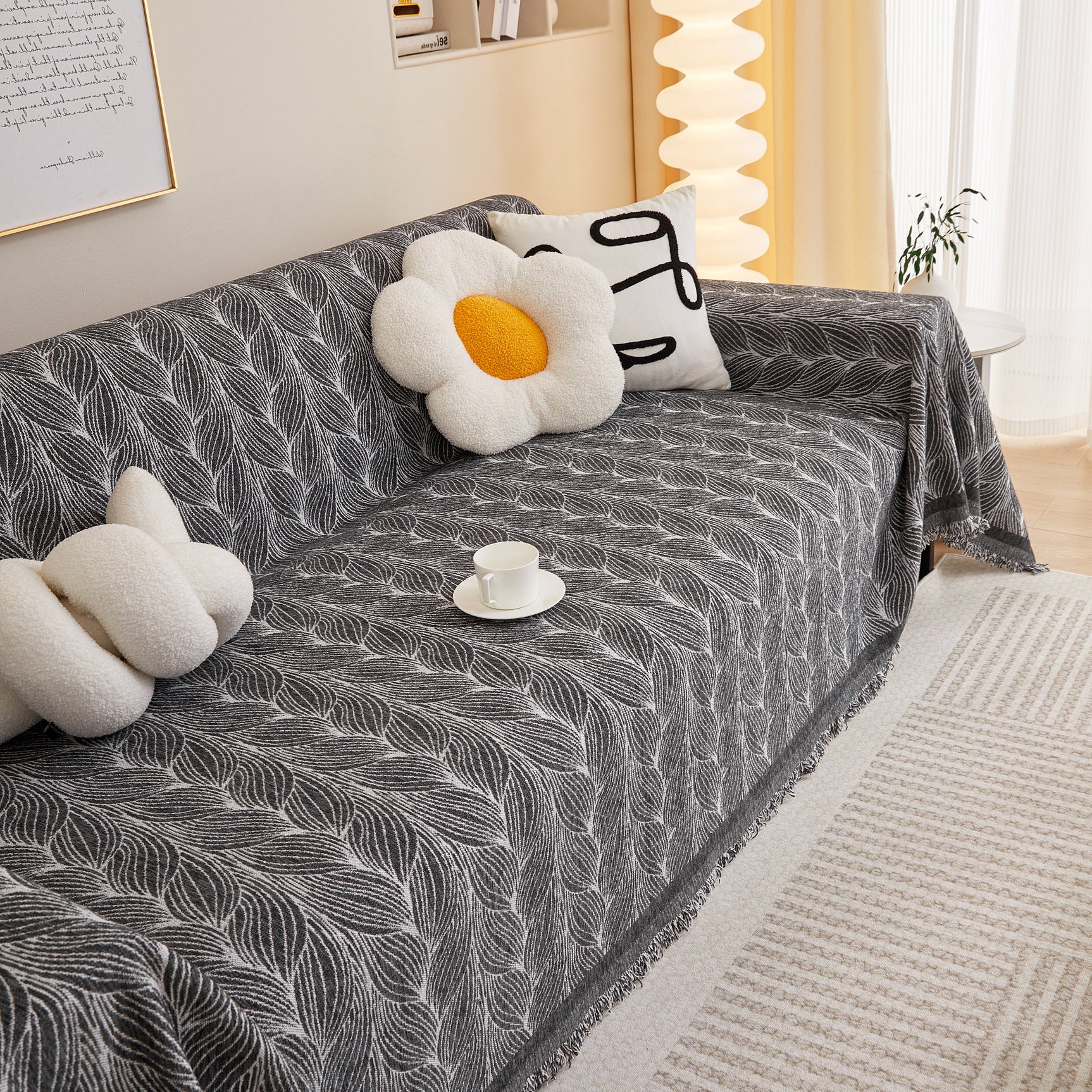 Leaf Universal Furniture Protector Chenille Couch Cover, Large Couch Cover Blanket for Couch Sofa