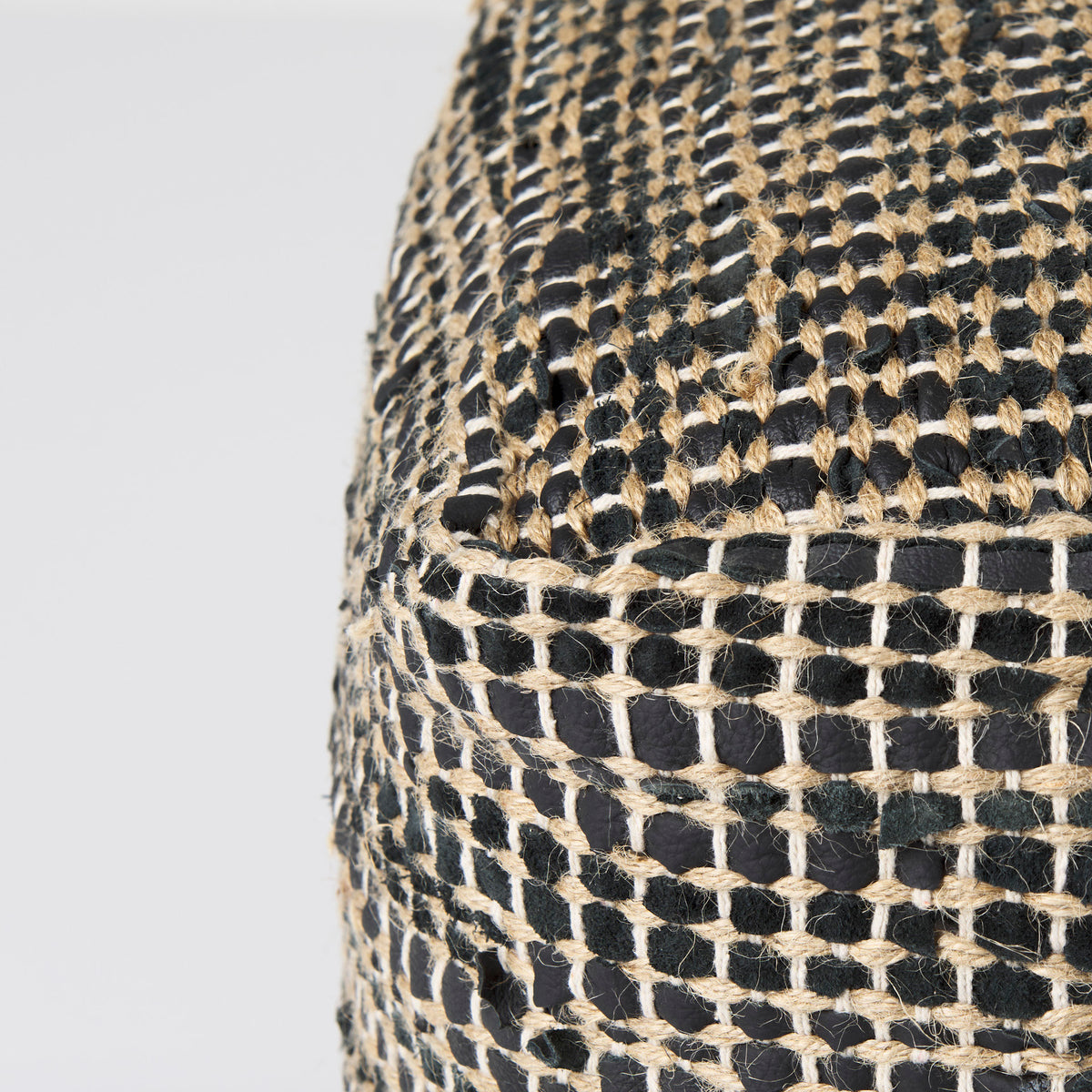 Aalia Charcoal Leather and Jute Pouf - Ornate Home