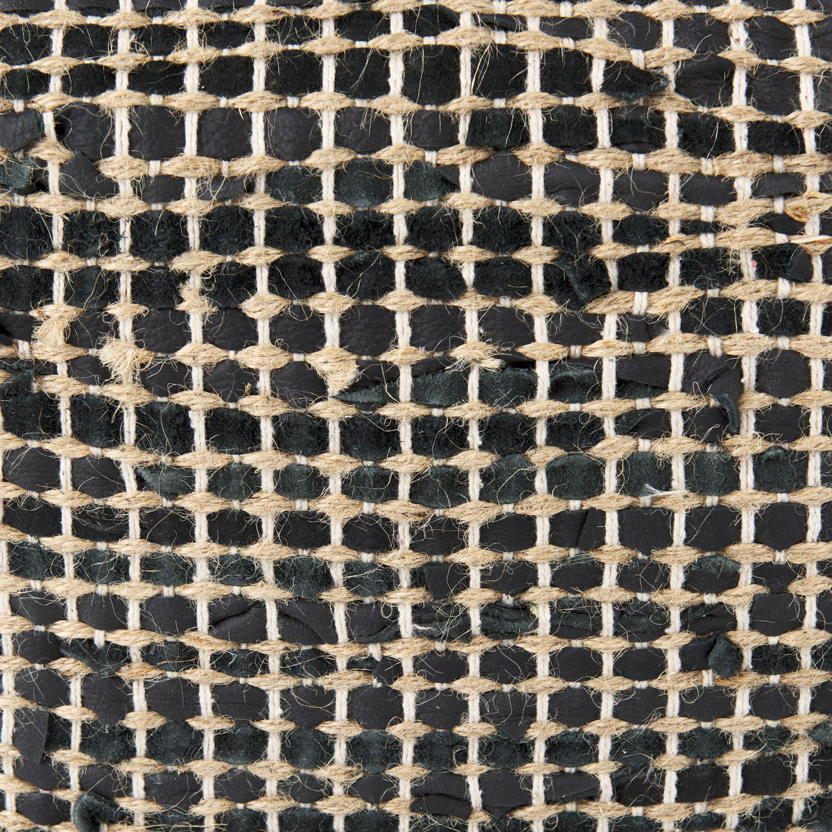 Aalia Charcoal Leather and Jute Pouf - Ornate Home