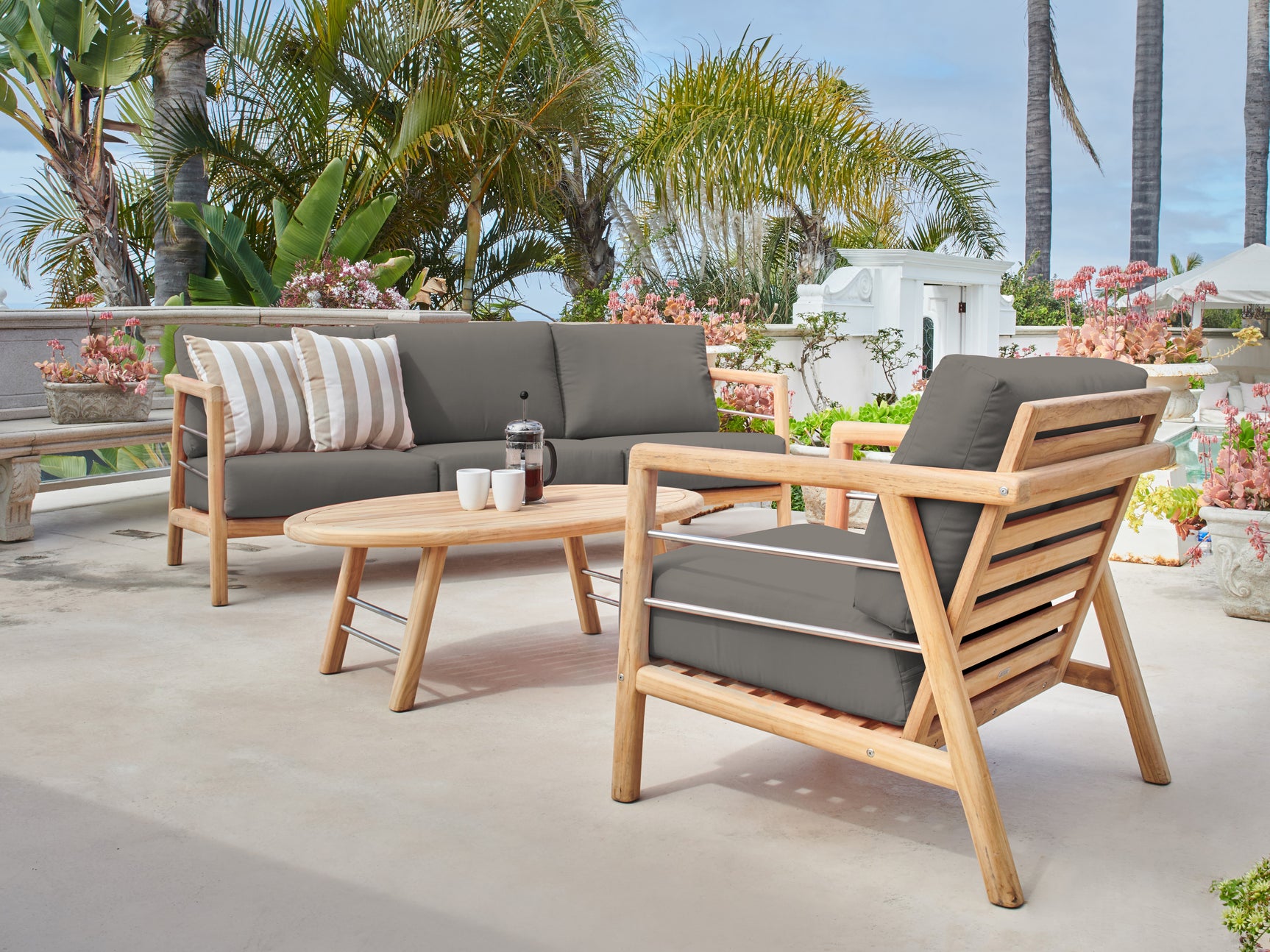 Aalto 3-Person Teak Charcoal Outdoor Sofa with Sunbrella® Cushion - Ornate Home