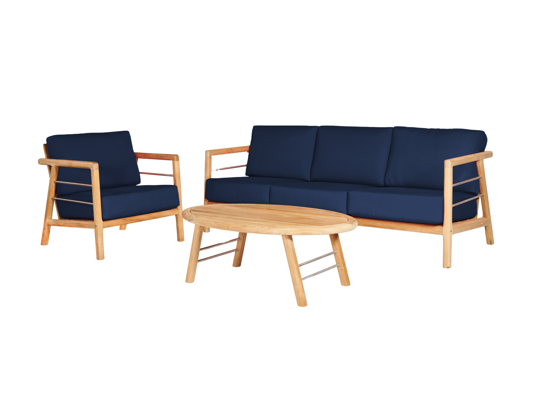 Aalto 3-Person Teak Navy Outdoor Sofa with Sunbrella® Cushion - Ornate Home