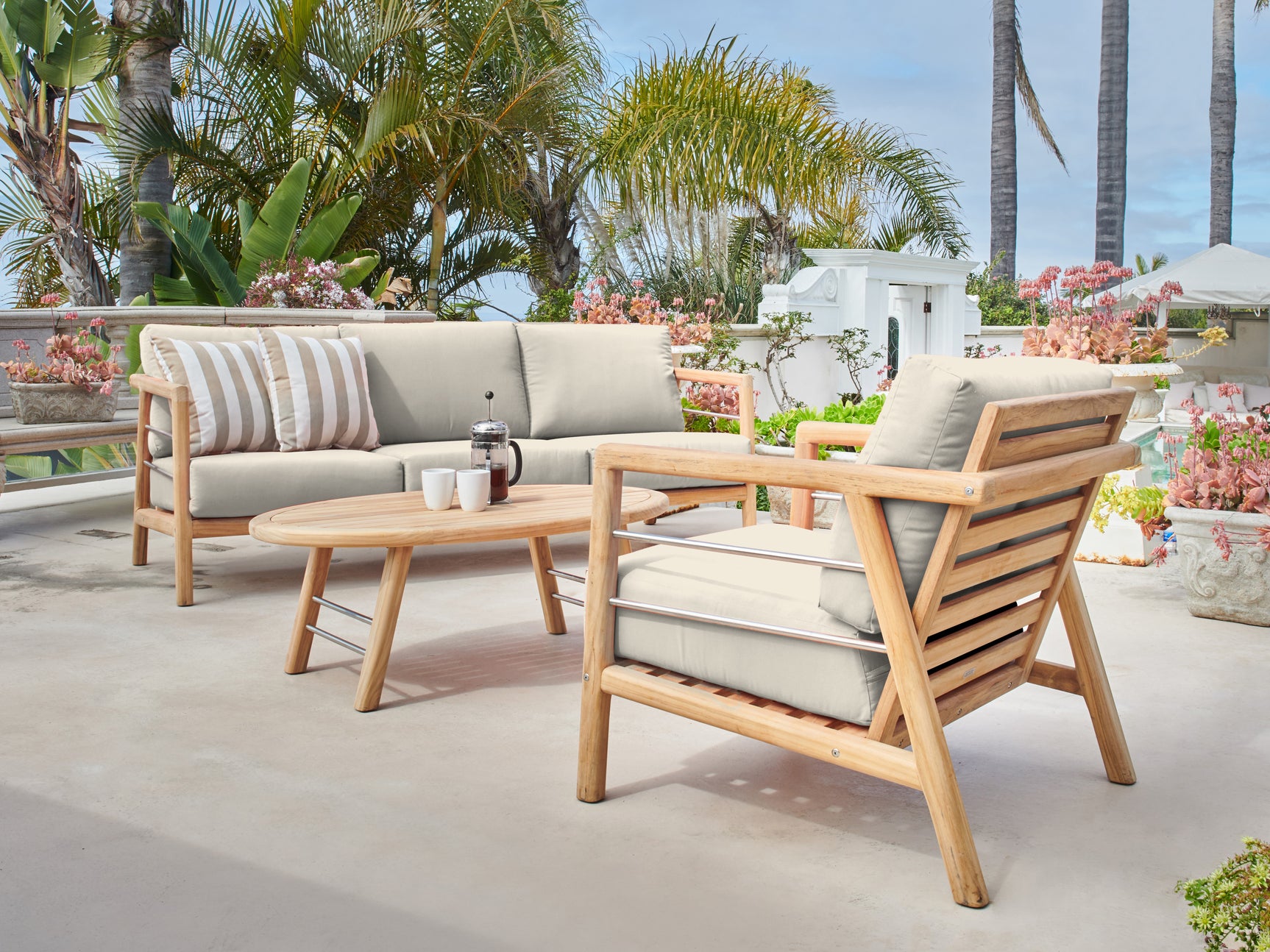 Aalto 4-Piece Teak Canvas Outdoor Patio Deep Seating Set with Sunbrella® Cushion - Ornate Home