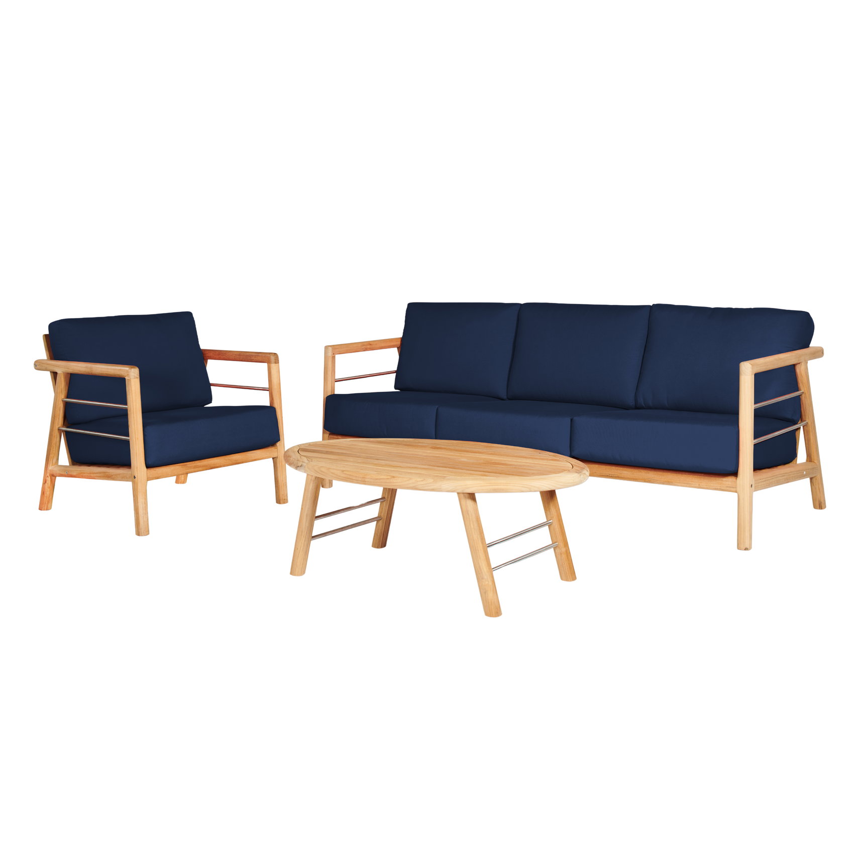 Aalto Teak Navy Outdoor Club Chair with Sunbrella® Cushion - Ornate Home