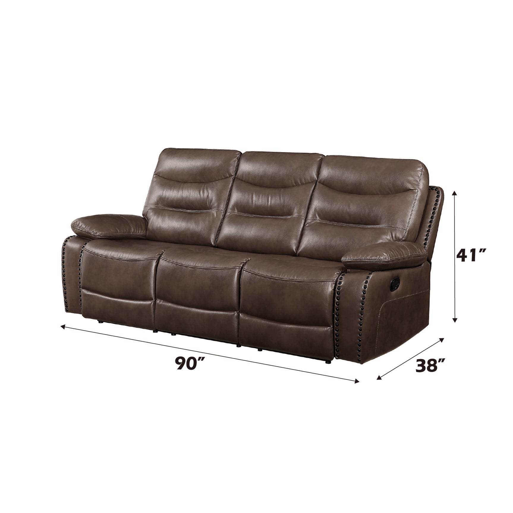 Aashi Brown Leather Gel Match Reclining Sofa - Ornate Home