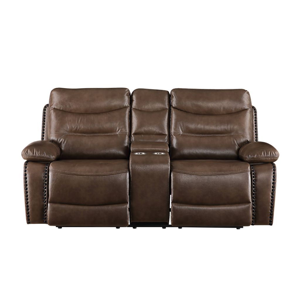 Aashi Brown Reclining Loveseat w/Console - Ornate Home