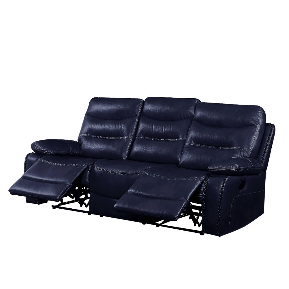 Aashi Navy LeatherGel Match Manual Reclining Sofa - Ornate Home
