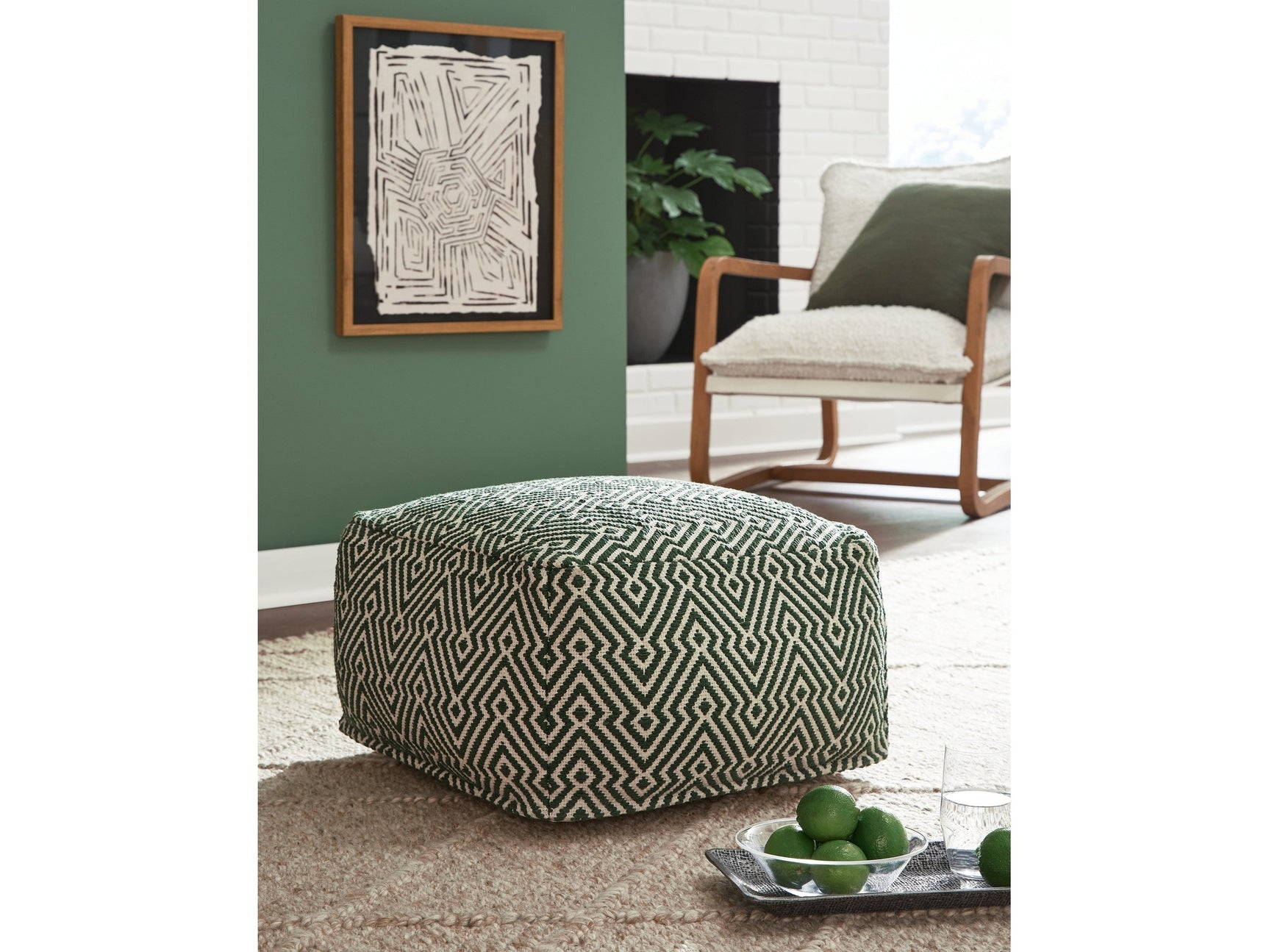 Abacy Green/Ivory Pouf (Online Special Price) - Ornate Home