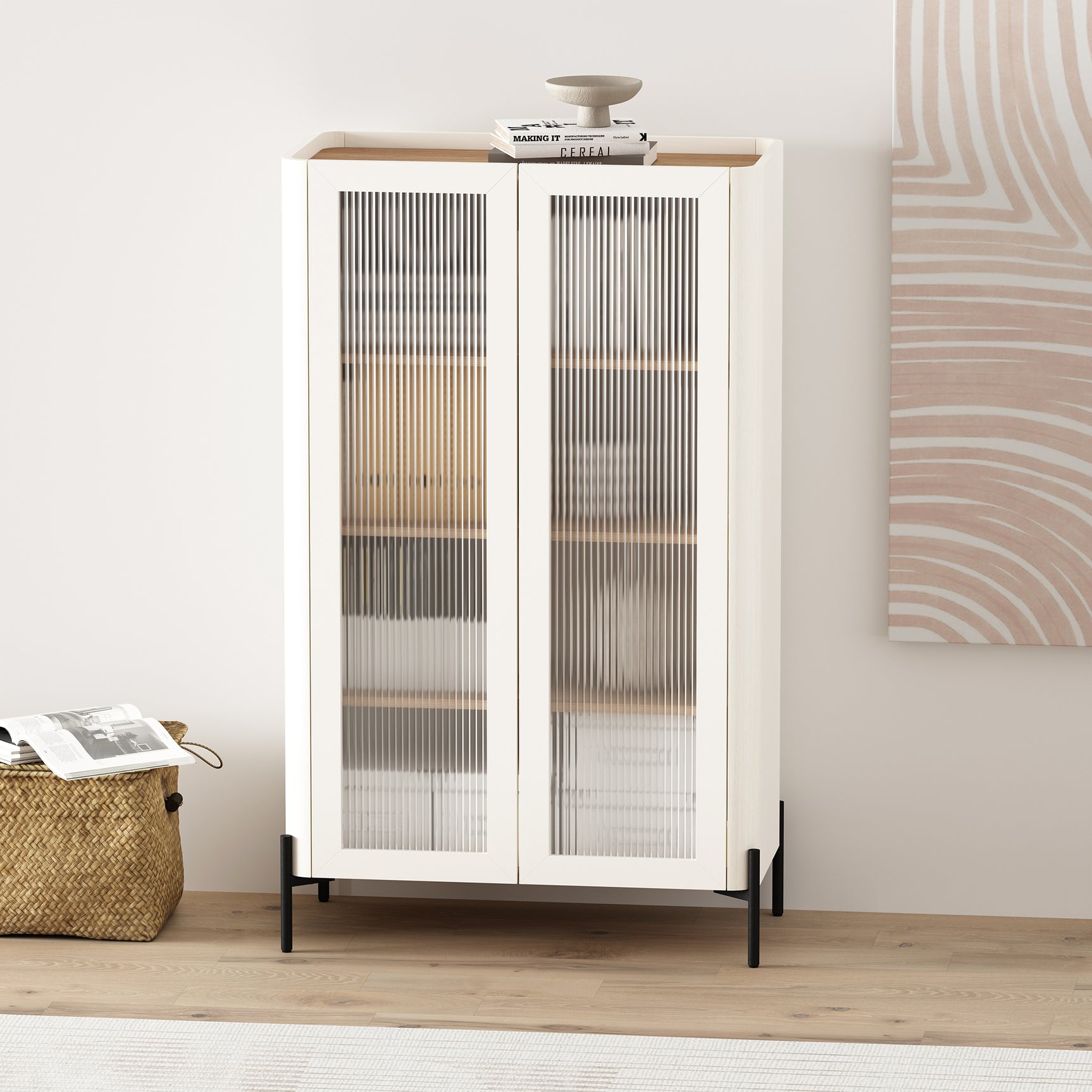 Abbey Décor Glass Cabinet in Maple and Off White - Ornate Home