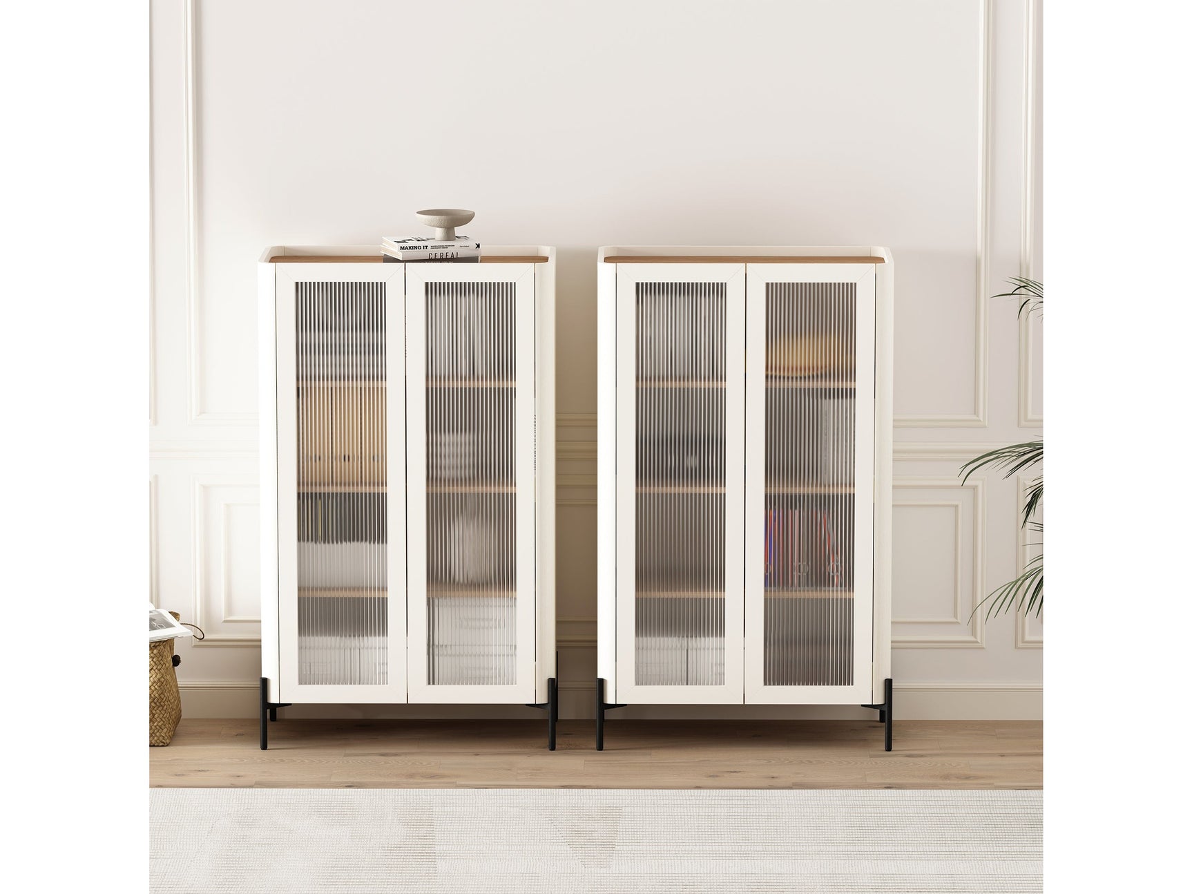 Abbey Décor Glass Cabinet in Maple and Off White (set of 2) - Ornate Home