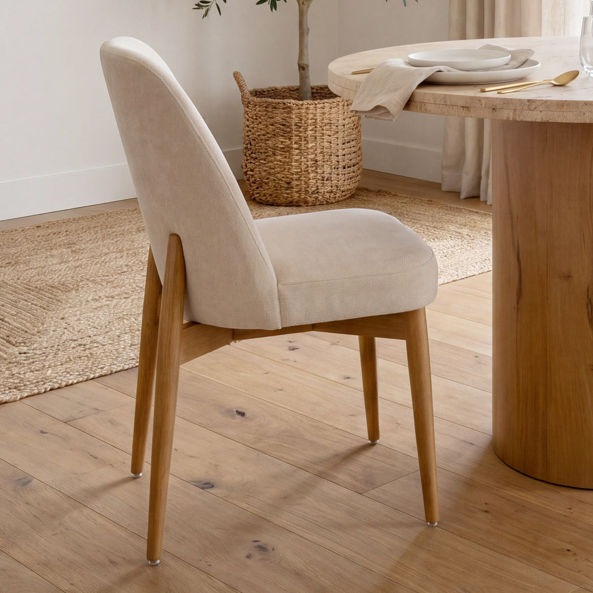 Abbie Oatmeal/Brown Curved Back Dining Side Chair (Set of 2) - Ornate Home