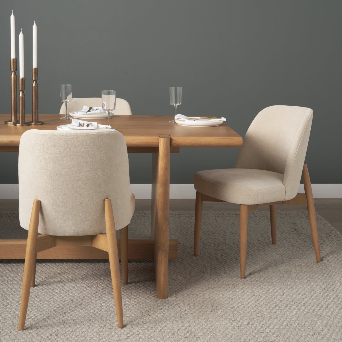 Abbie Oatmeal/Brown Curved Back Dining Side Chair (Set of 2) - Ornate Home