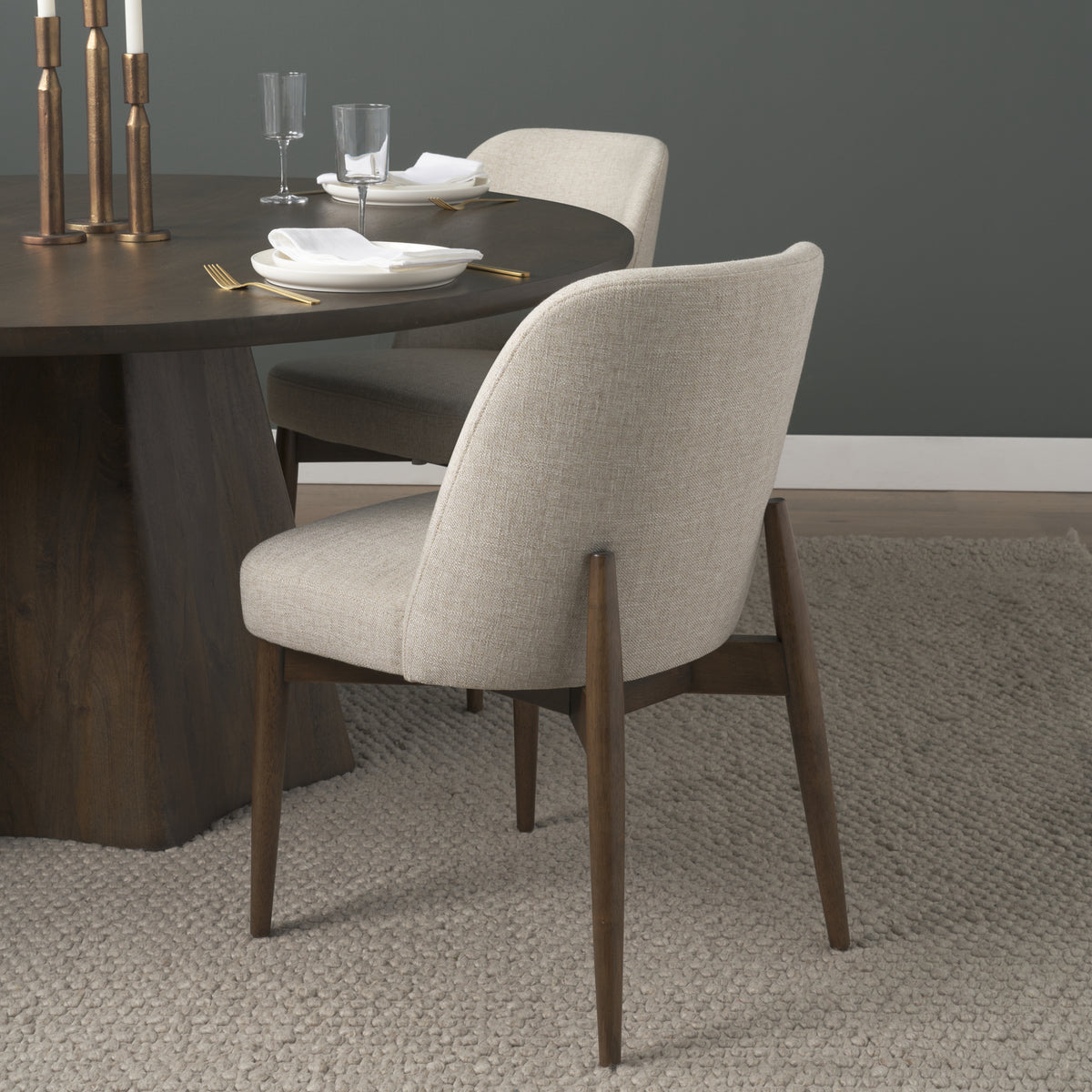 Abbie Oatmeal/Dark Brown Curved Back Dining Side Chair (Set of 2) - Ornate Home