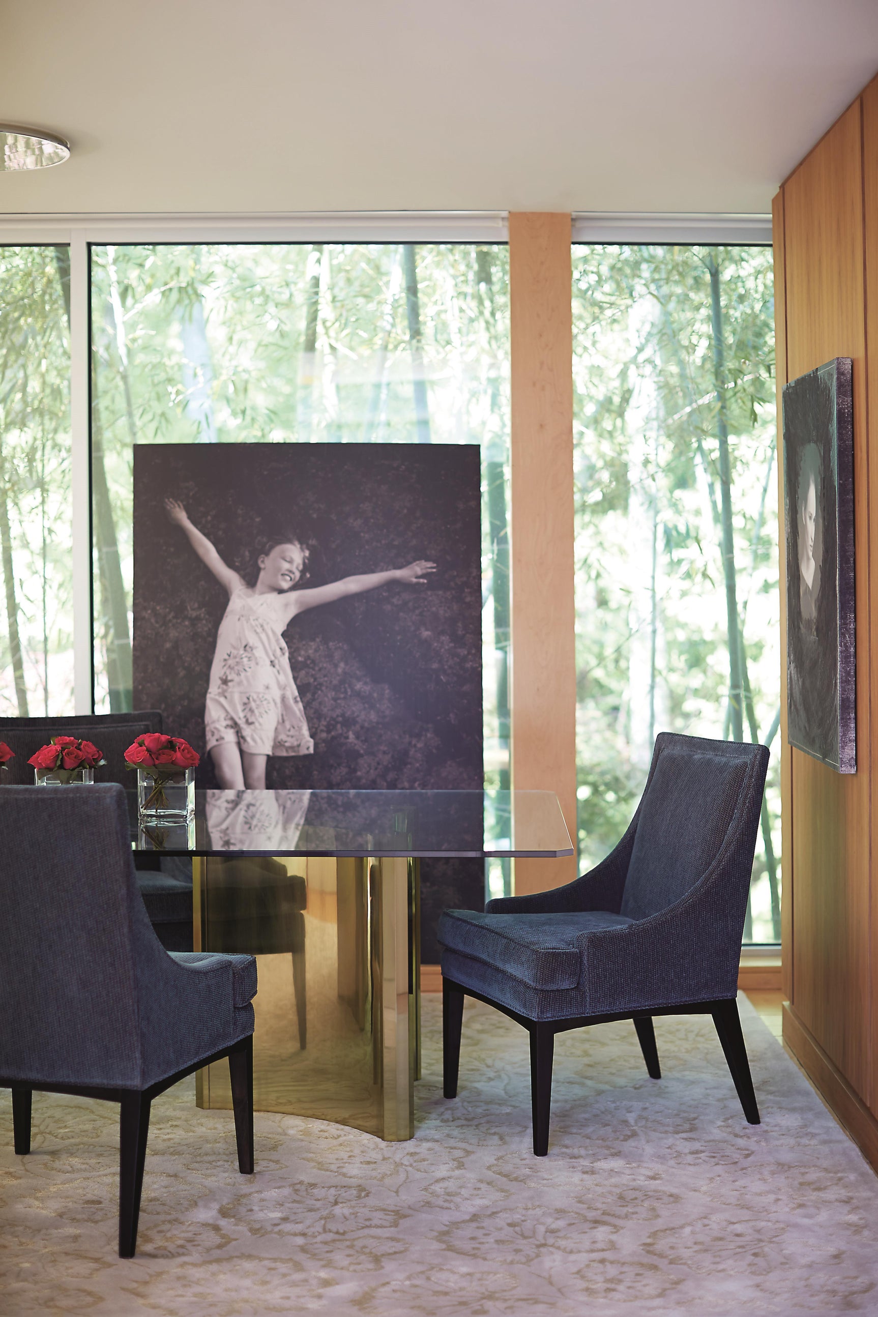 Abbott Patinated Brass/Clear Dining Table - Ornate Home