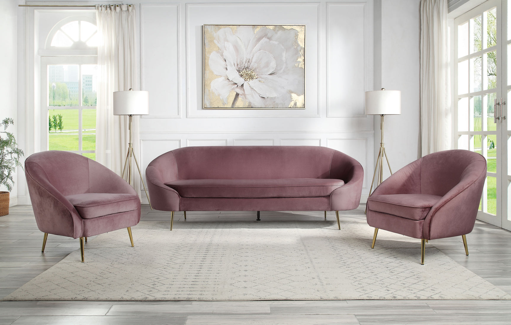 Abey Pink Velvet Sofa - Ornate Home