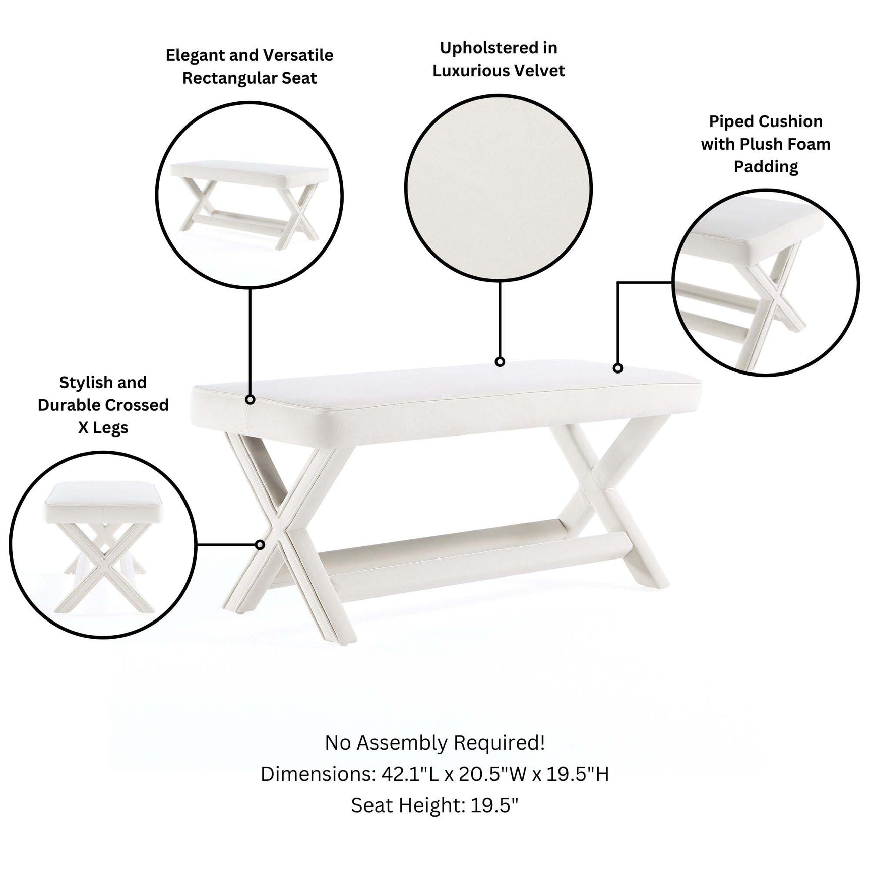 Abigail Double Ottoman Bench in Cream - Ornate Home