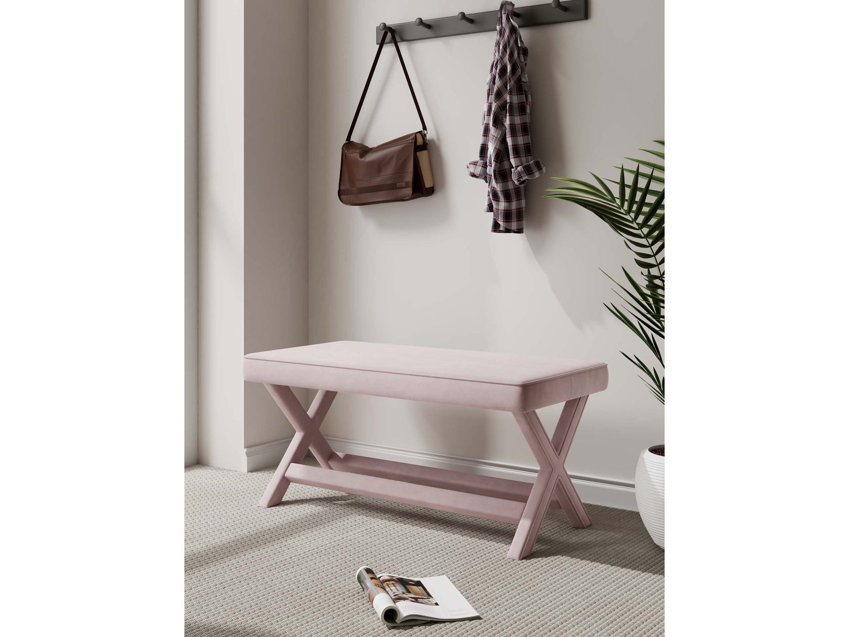Abigail Double Ottoman Bench in Pink - Ornate Home