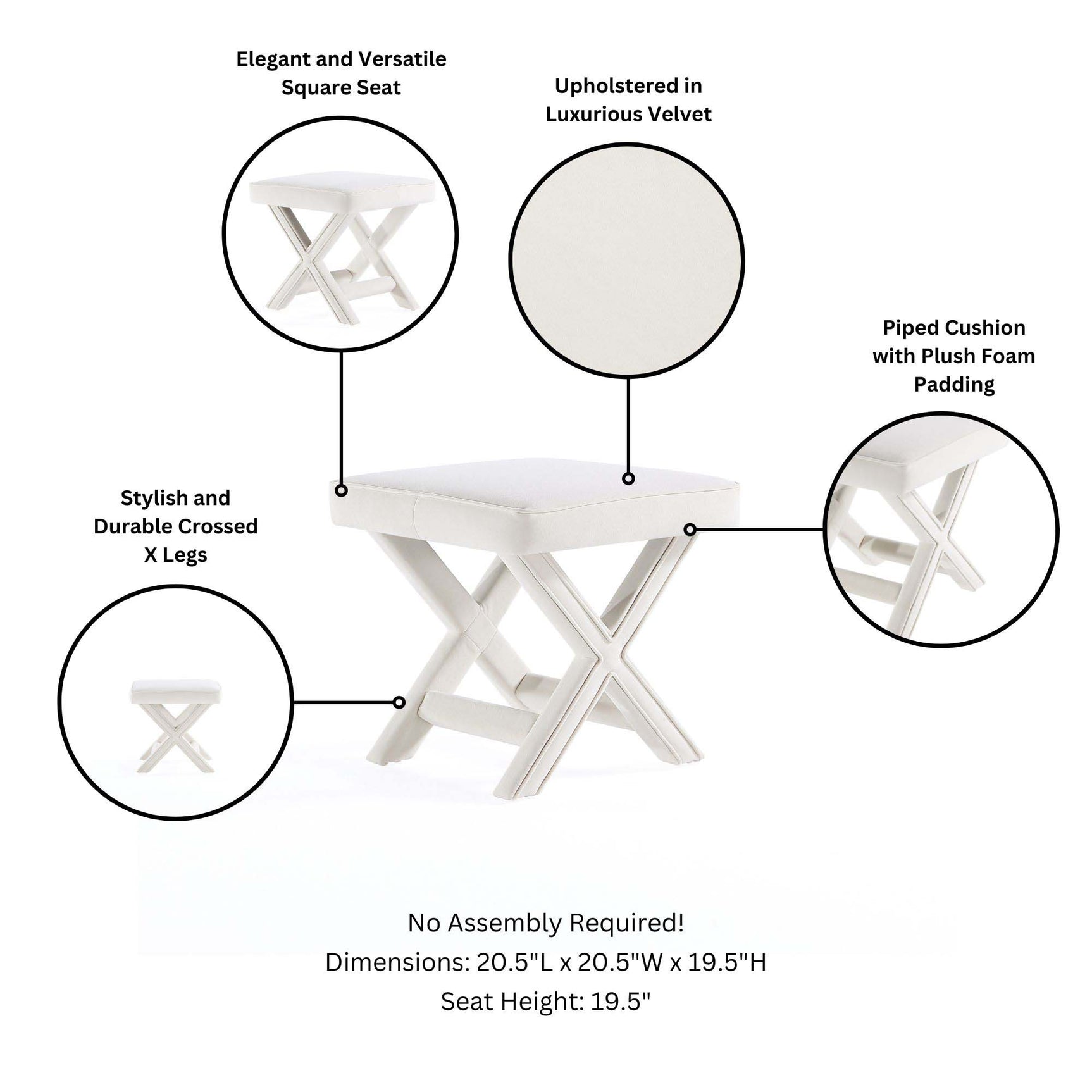 Abigail Single Ottoman Bench in Cream - Ornate Home