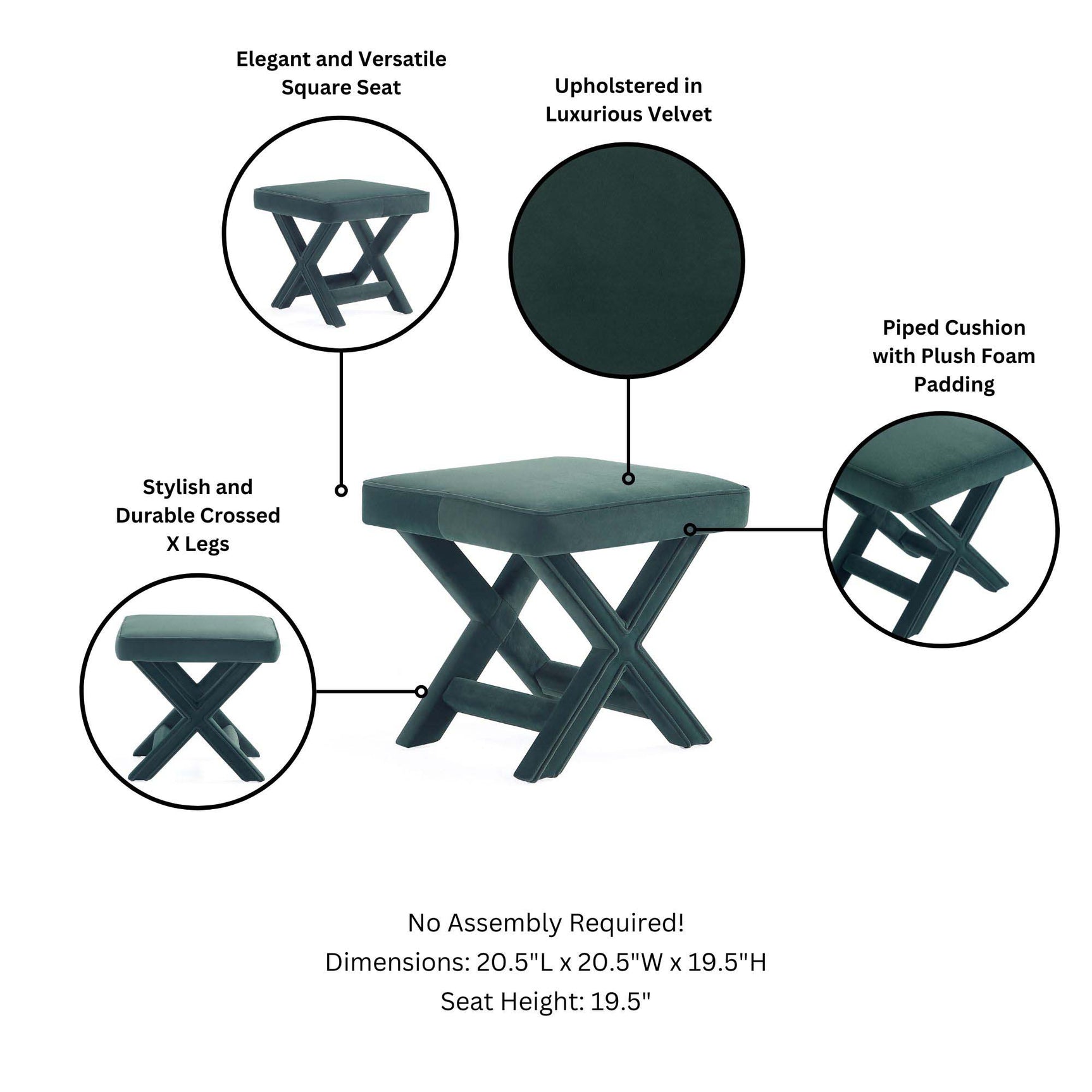 Abigail Single Ottoman Bench in Green - Ornate Home