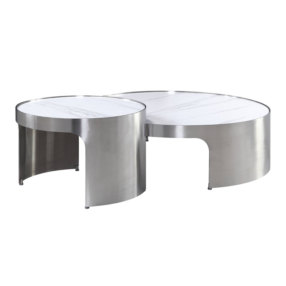 Abilene Marble & Stainless Steel Nesting Cocktail/Coffee Table (Set of 2) - Ornate Home