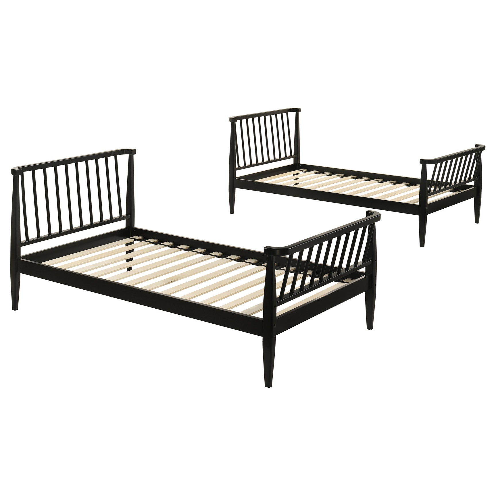 Abram Black Windsor Twin Over Twin Wood Bunk Bed with Ladder - Ornate Home