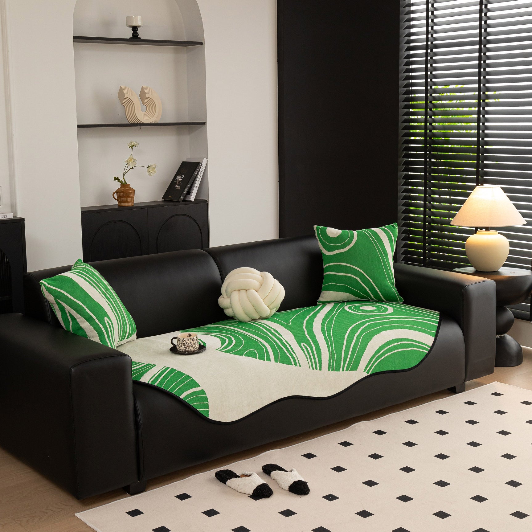 Abstract Art Sofa Cover with Wave Edge, Non Slip Couch Cover for Stylish Homes - Ornate Home