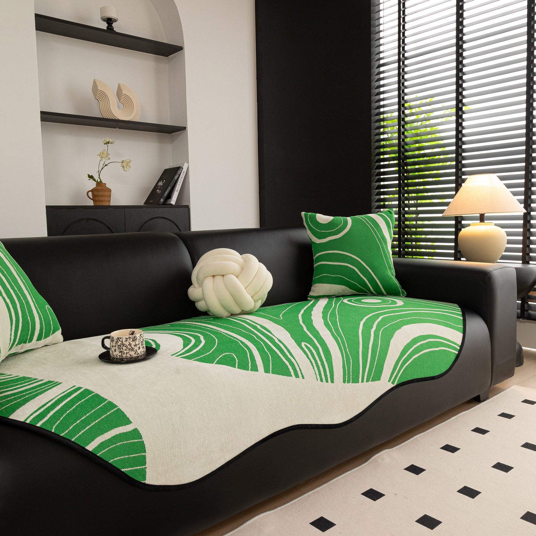 Abstract Art Sofa Cover with Wave Edge, Non Slip Couch Cover for Stylish Homes - Ornate Home