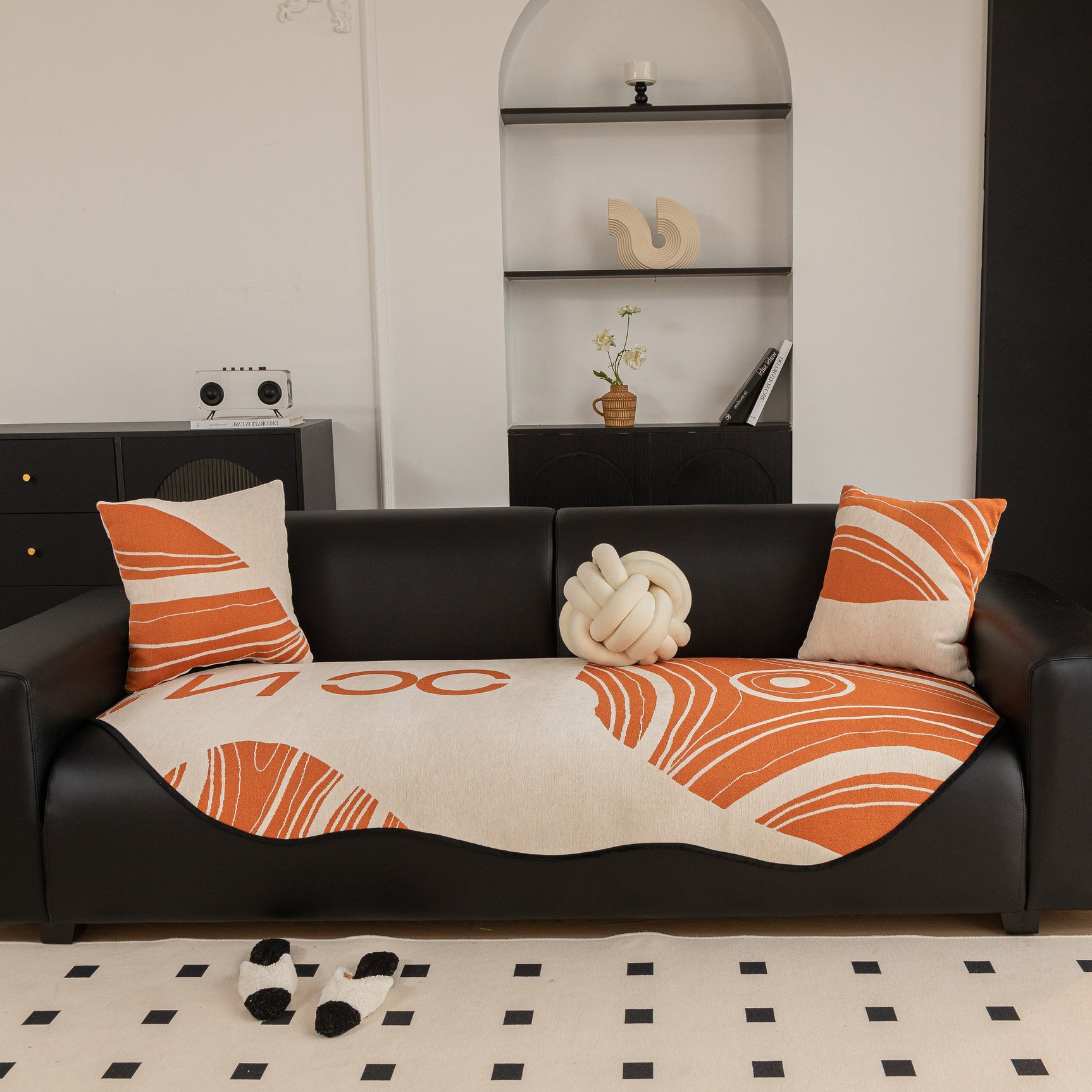 Abstract Art Sofa Cover with Wave Edge, Non Slip Couch Cover for Stylish Homes - Ornate Home