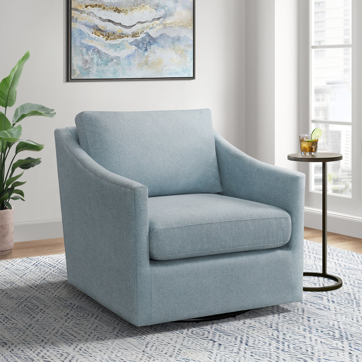 Acacia Freya Light Blue Swivel Chair - Ornate Home