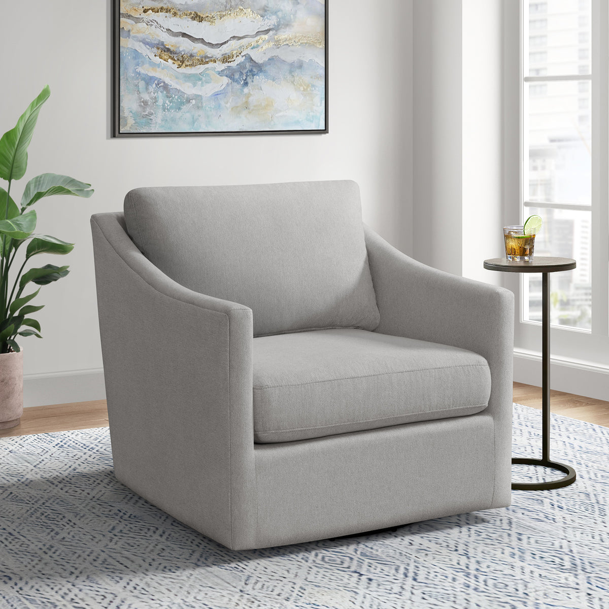 Acacia Freya Light Grey Swivel Chair - Ornate Home