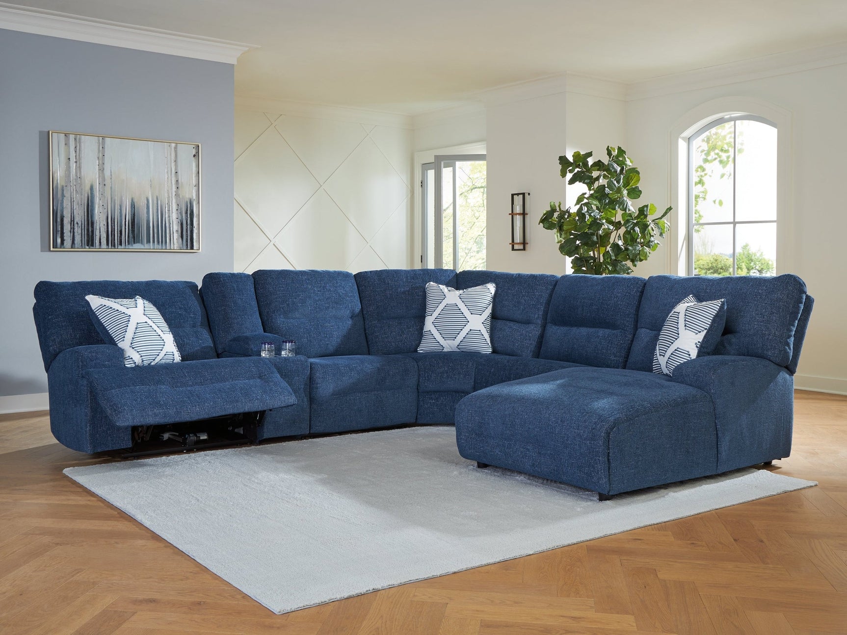 Acklen Place Navy 6-Piece Power Reclining Sectional w/Chaise (Online Special Price) - Ornate Home