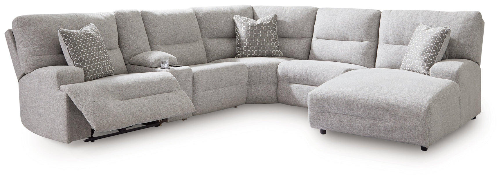 Acklen Place Pewter 6-Piece Power Reclining Sectional w/Chaise (Online Special Price) - Ornate Home