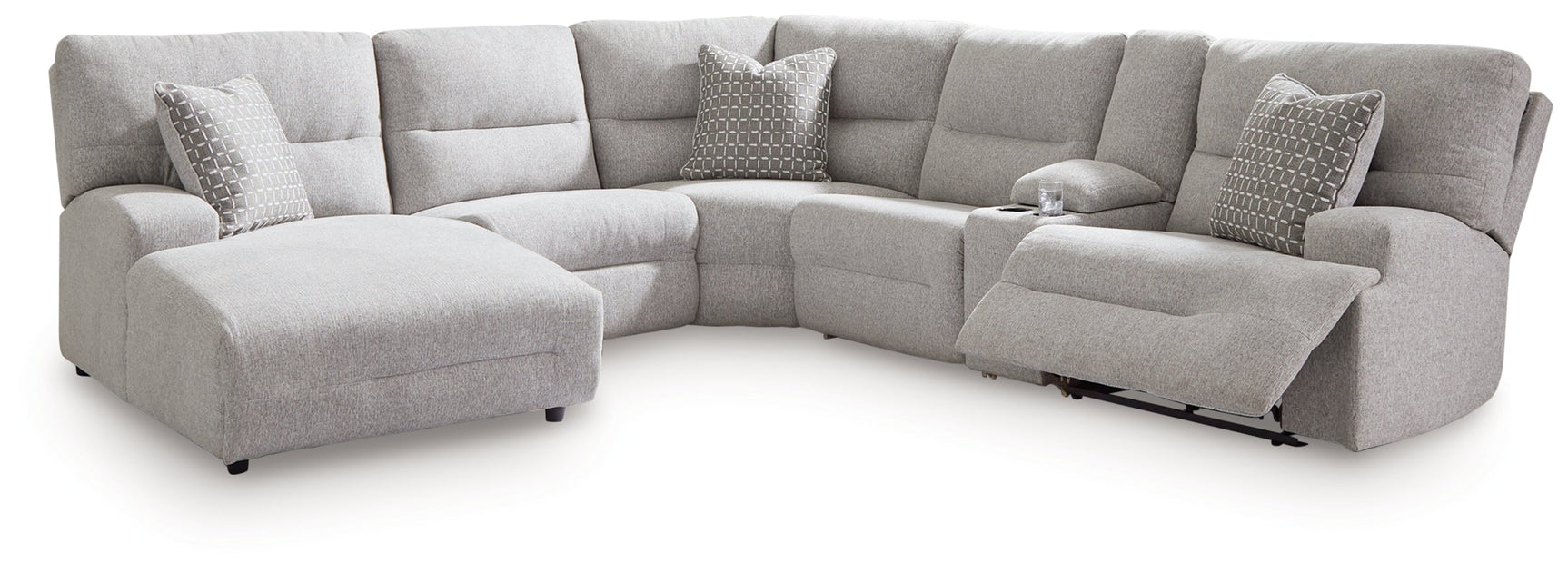 Acklen Place Pewter 6-Piece Power Reclining Sectional w/Chaise (Online Special Price) - Ornate Home