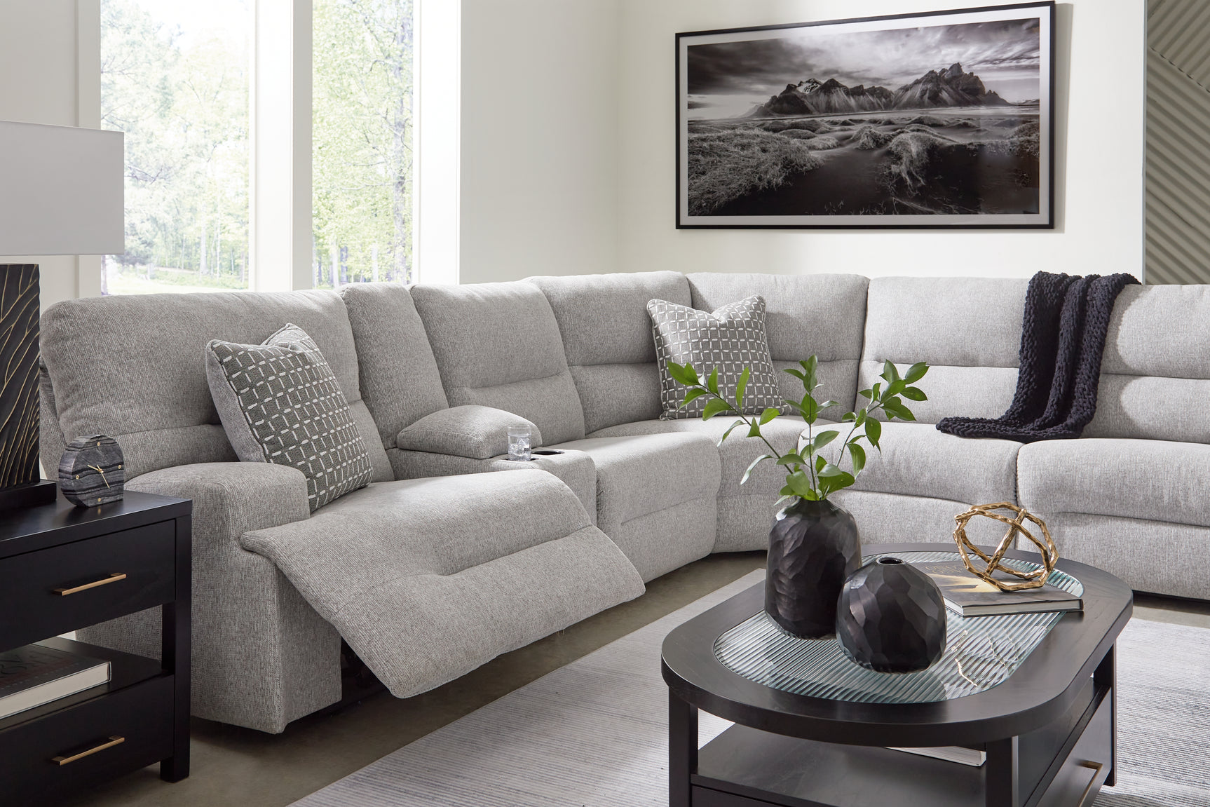 Acklen Place Pewter 7-Piece Power Sectional Reclining Sofa with Storage Console - Ornate Home