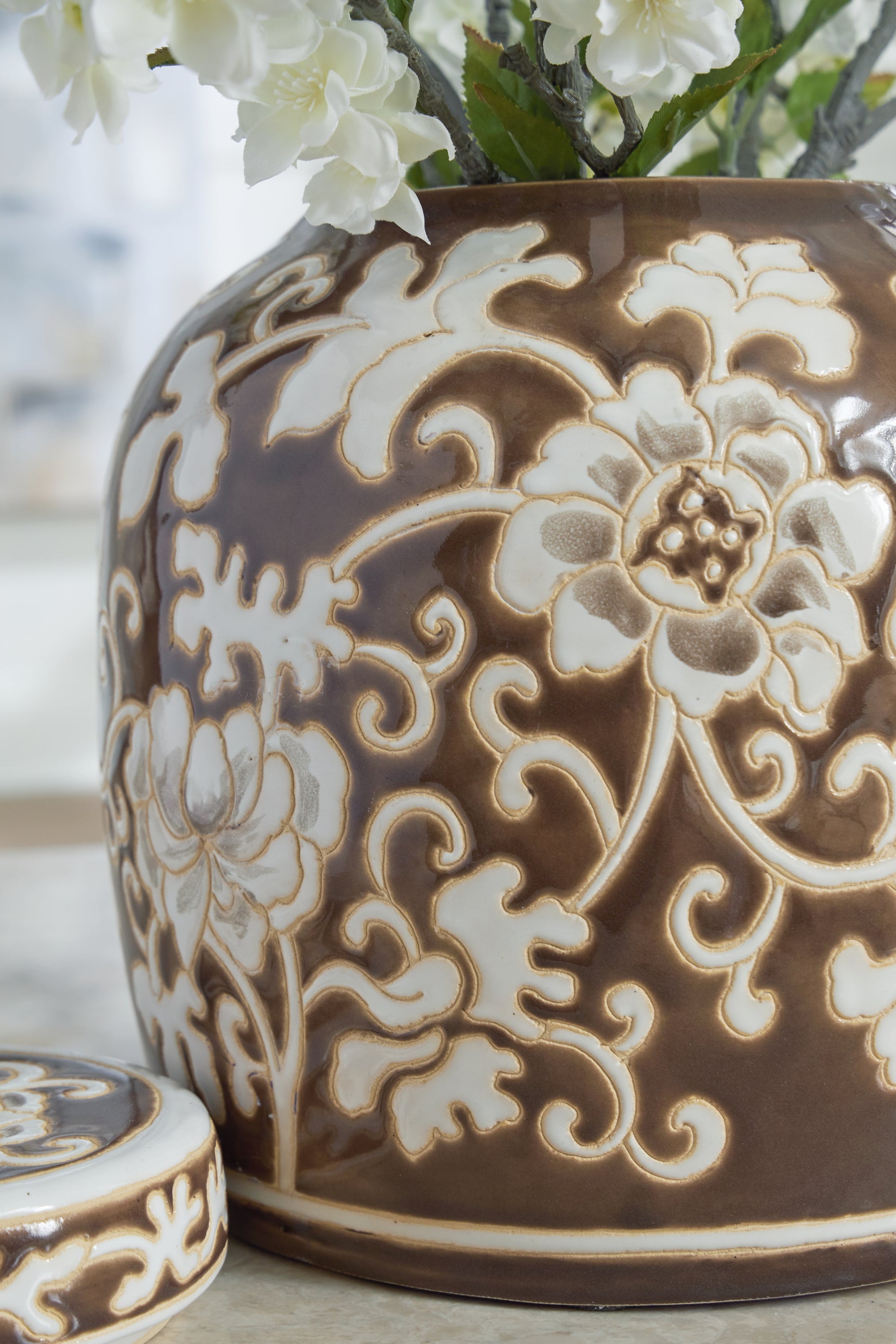Adalham Brown/Cream Jar (Online Special Price) - Ornate Home