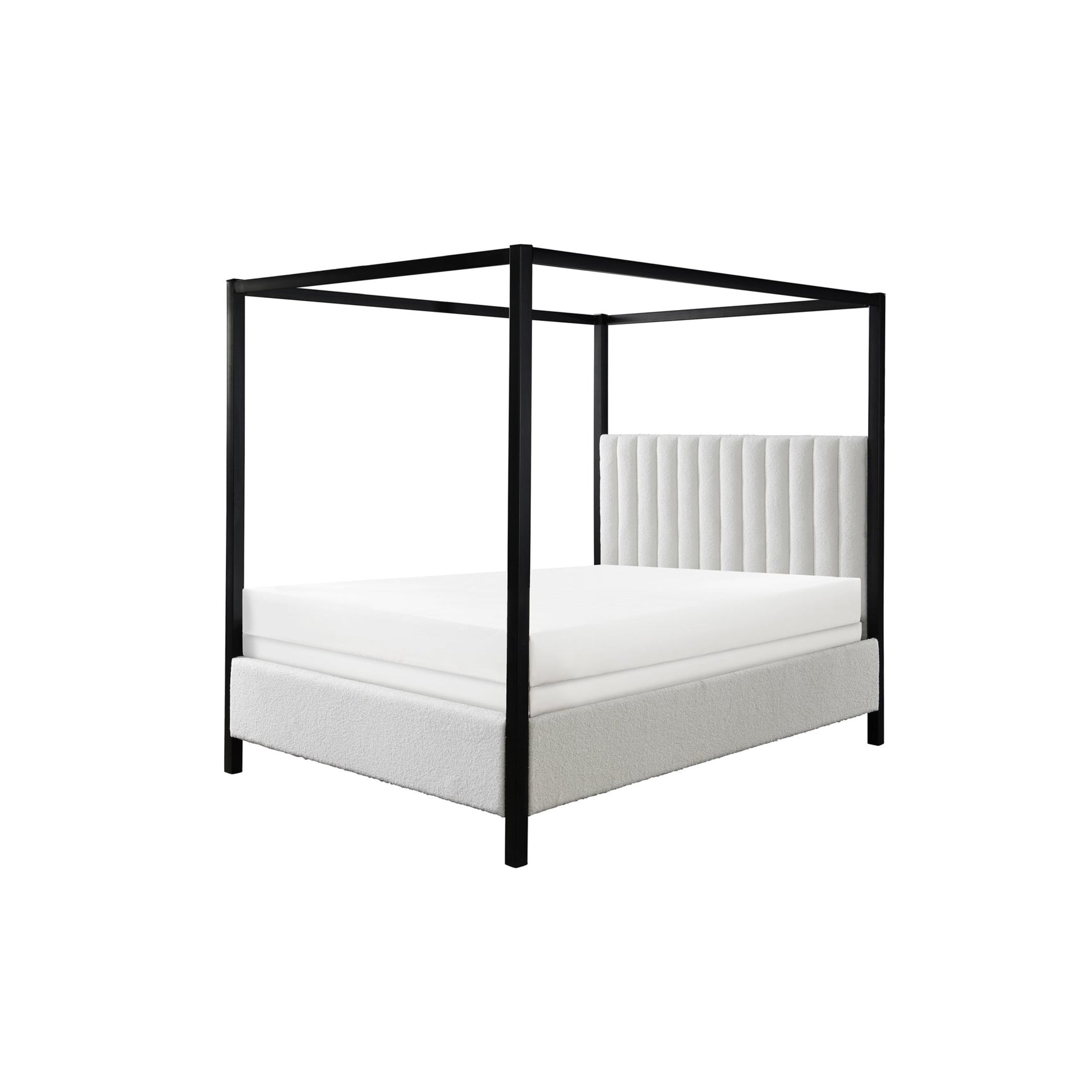 Adalyn White/Black Boucle King Canopy Bed - Ornate Home