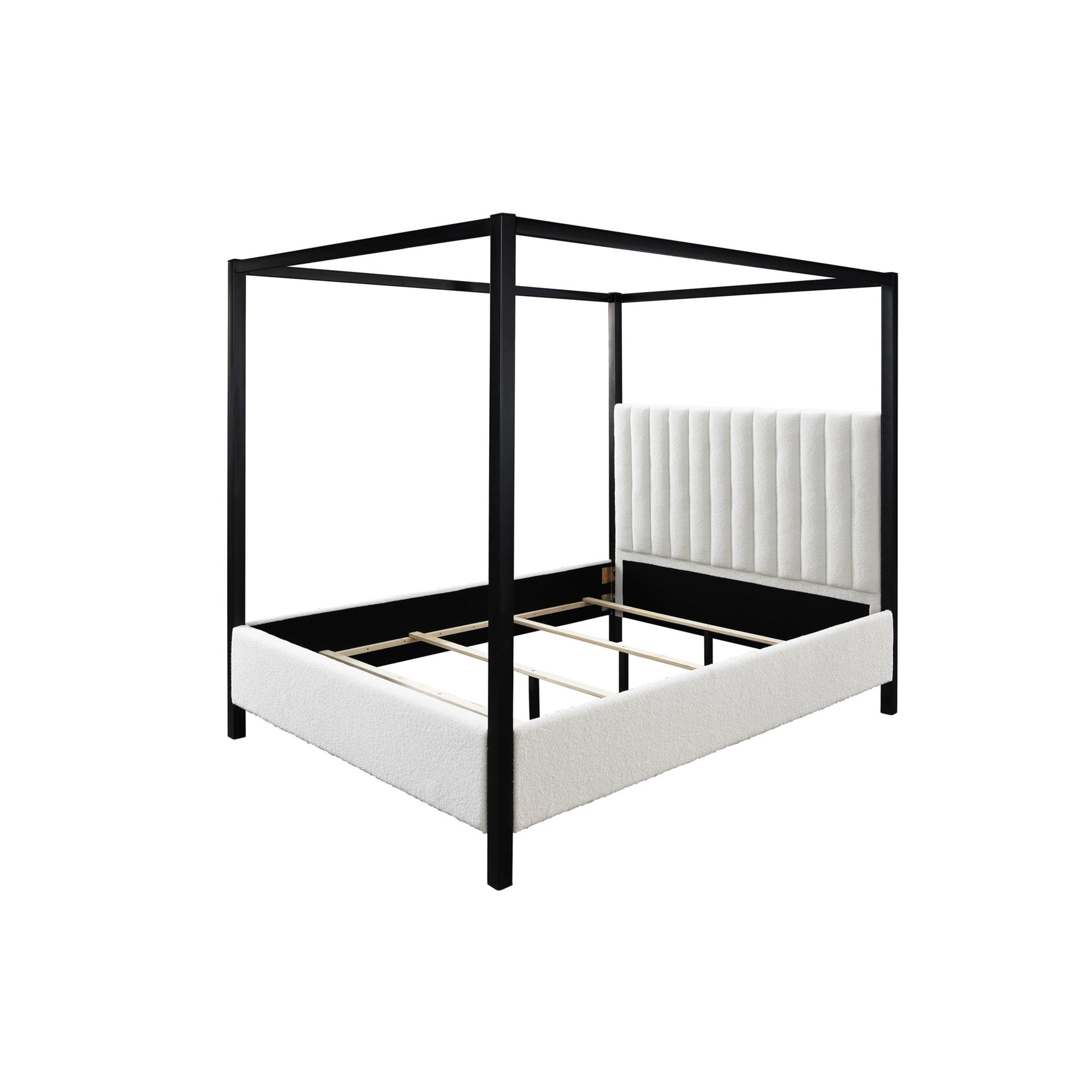 Adalyn White/Black Boucle King Canopy Bed - Ornate Home