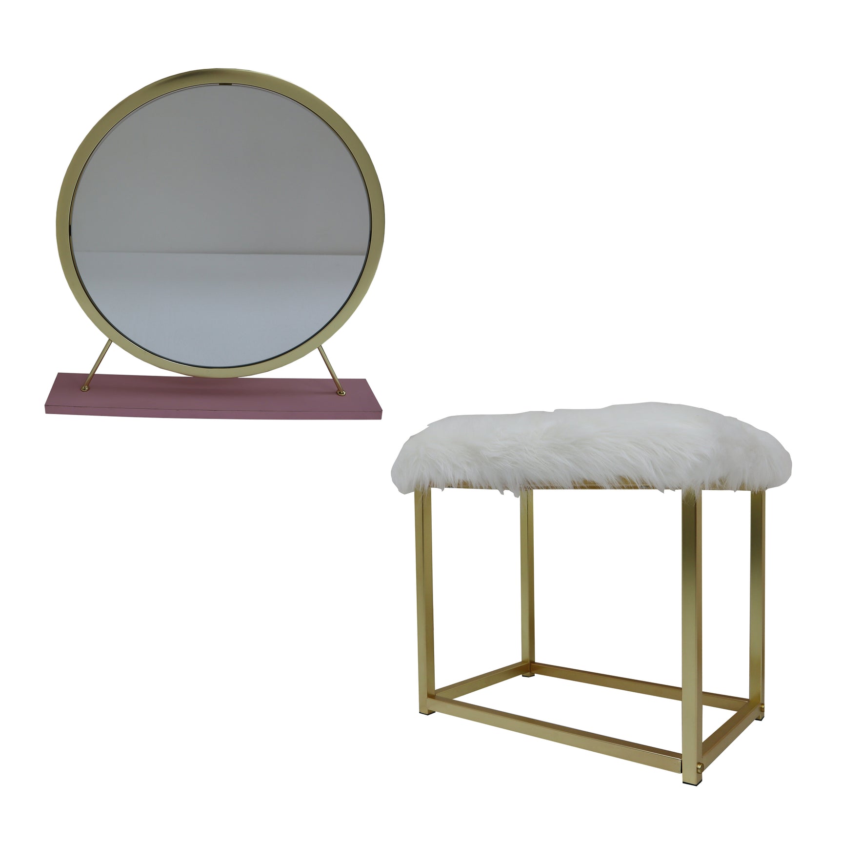 Adao Pink Vanity Mirror & Stool - Ornate Home