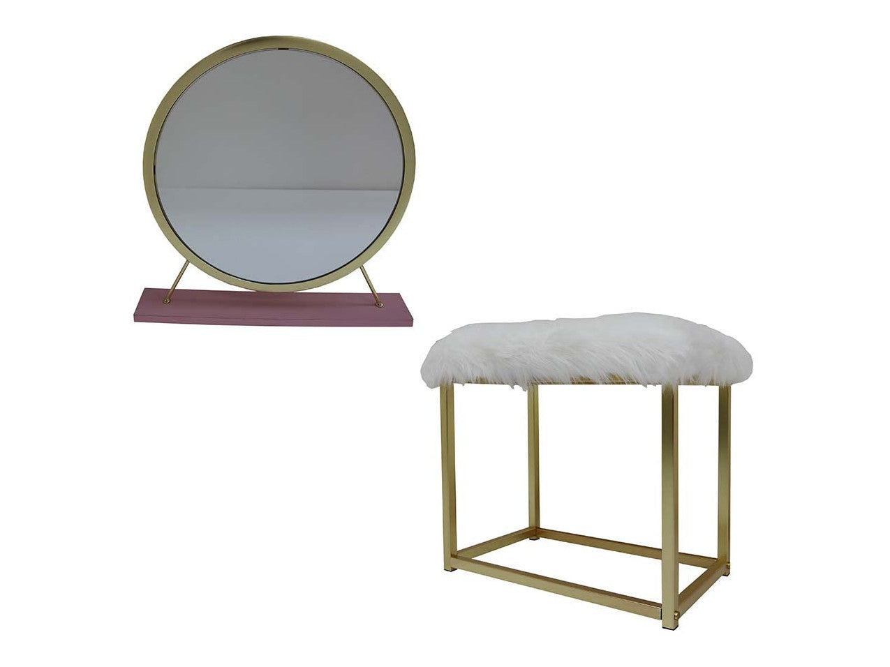 Adao Pink Vanity Mirror & Stool - Ornate Home